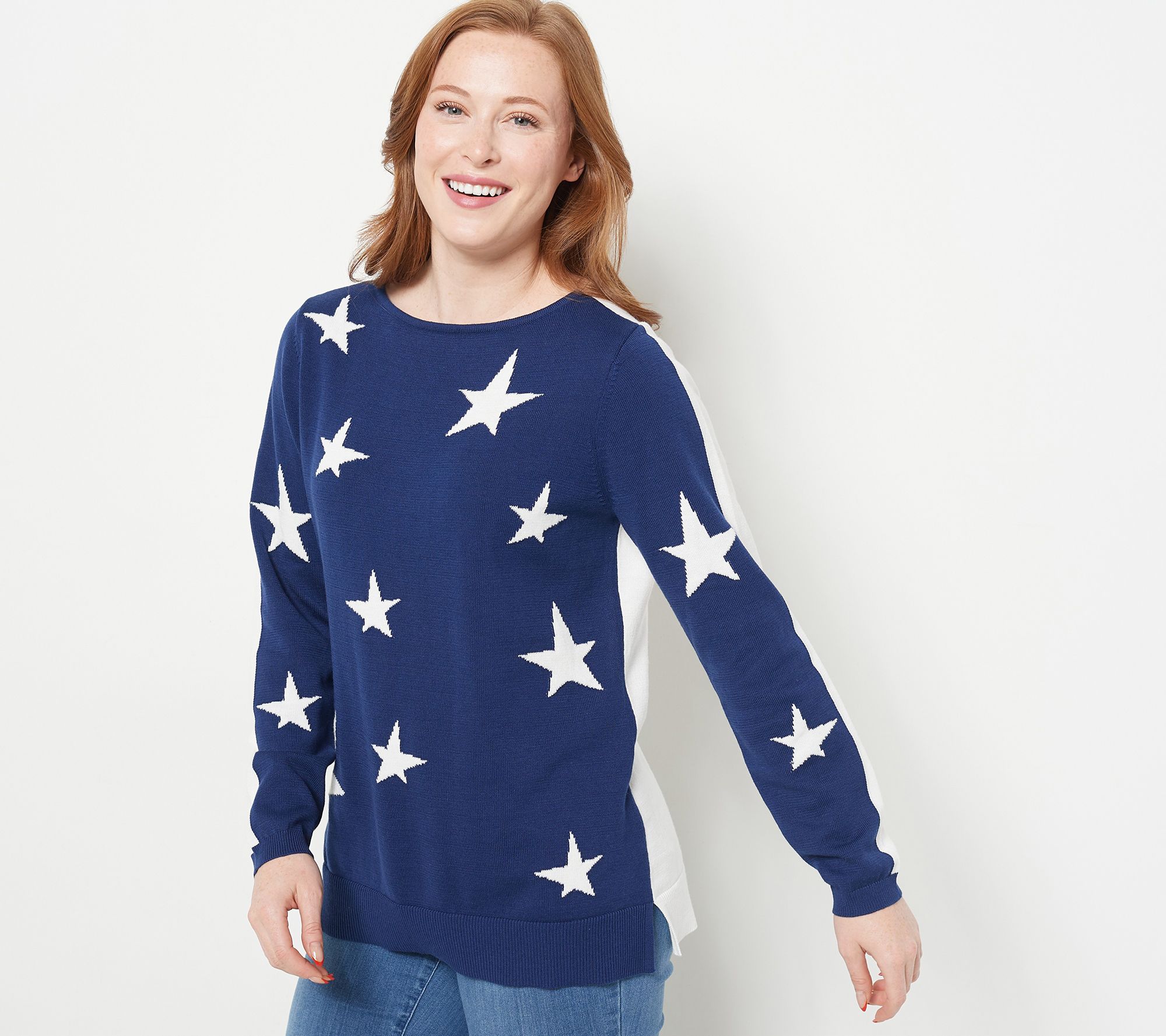 "As Is" Belle Beach by Kim Gravel Star Sweater with Contrast Back
