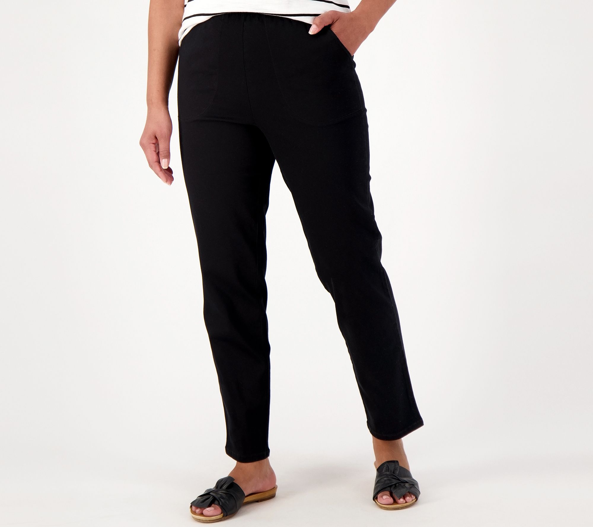 Denim & Co. Original Waist Stretch Regular Side Pocket Pant-Core