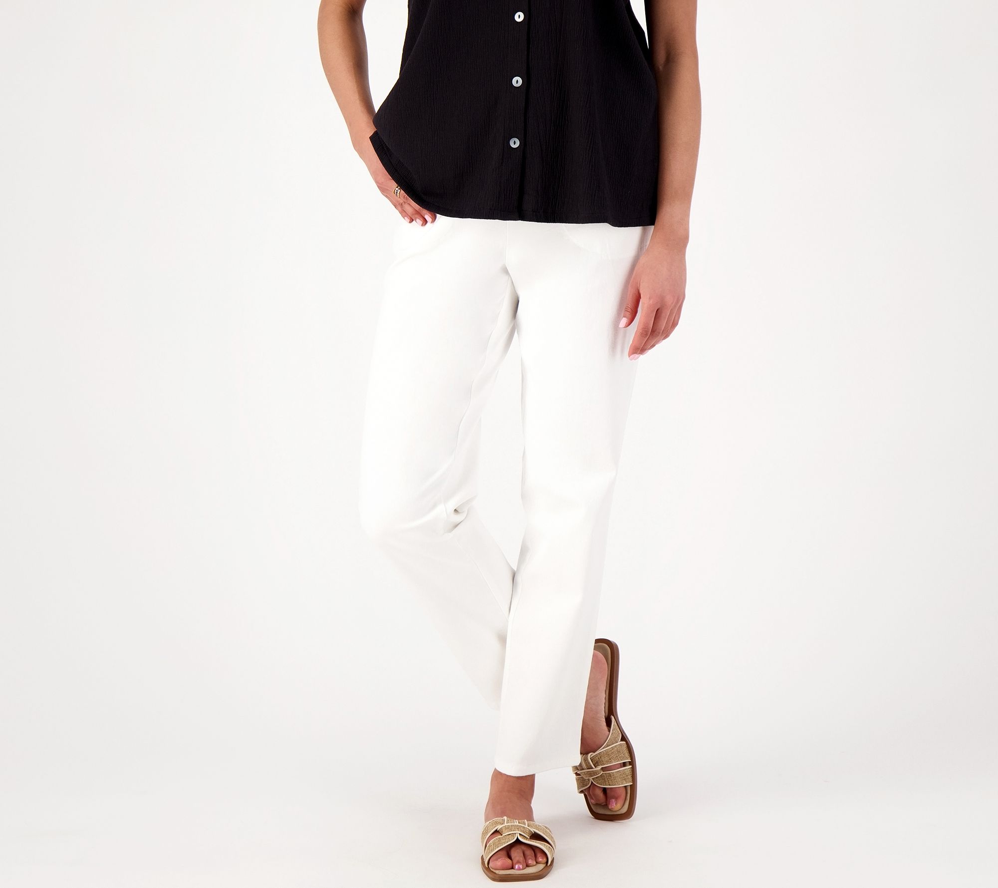 Denim & Co. Original Waist Stretch Regular Side Pocket Pant-Core