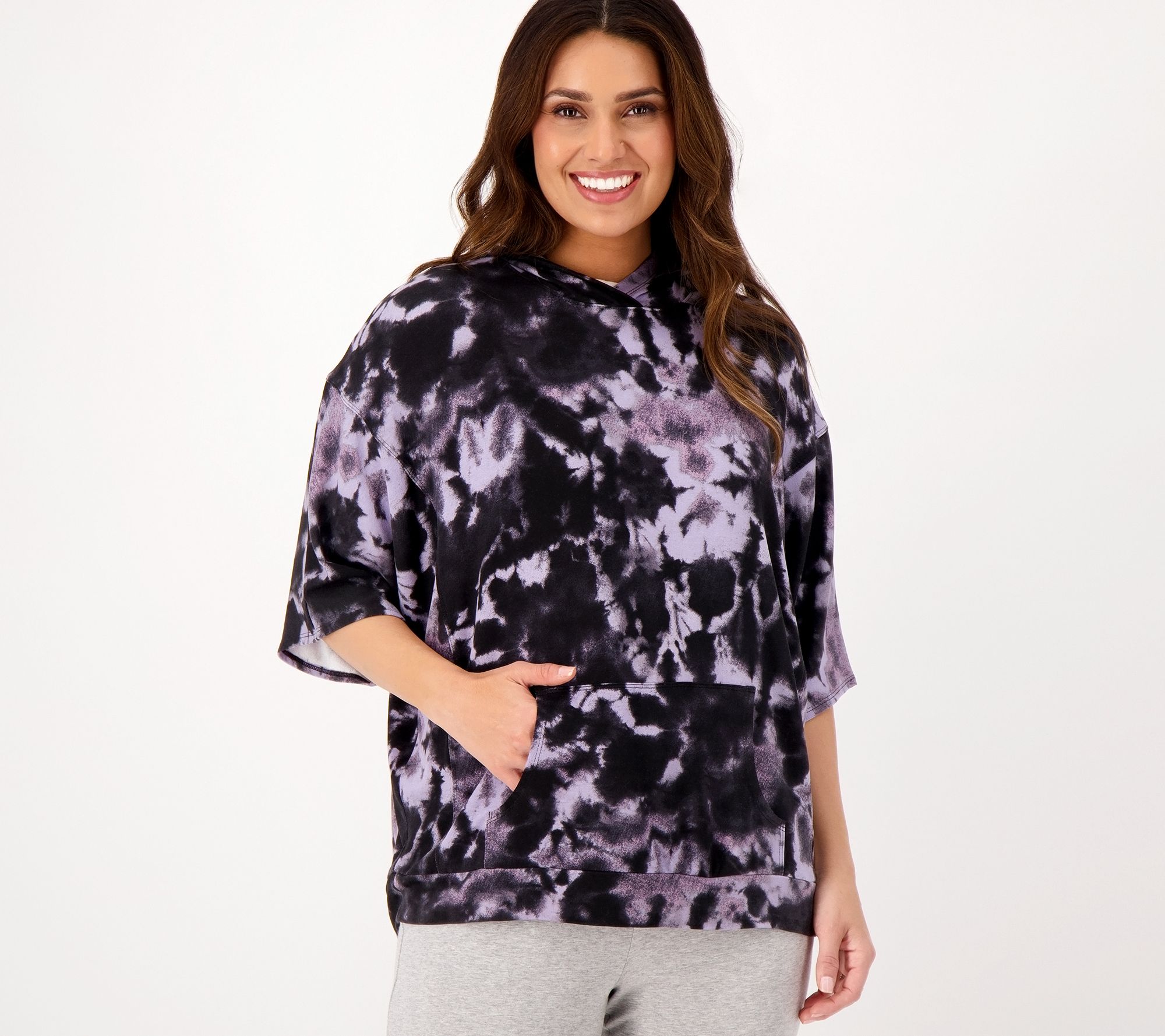 "As Is" Anybody Cozy Knit French Terry Hooded Poncho