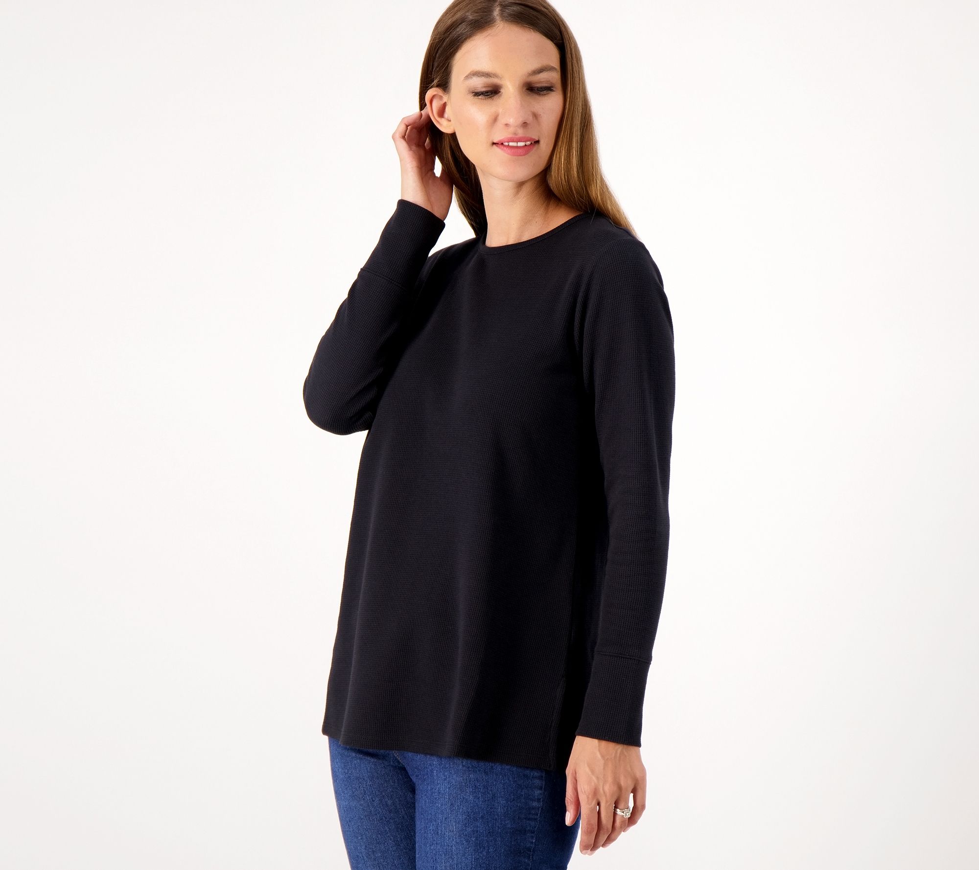 "As Is" Denim & Co. Regular Waffle Knit Crew Neck Long Sleeve Tunic