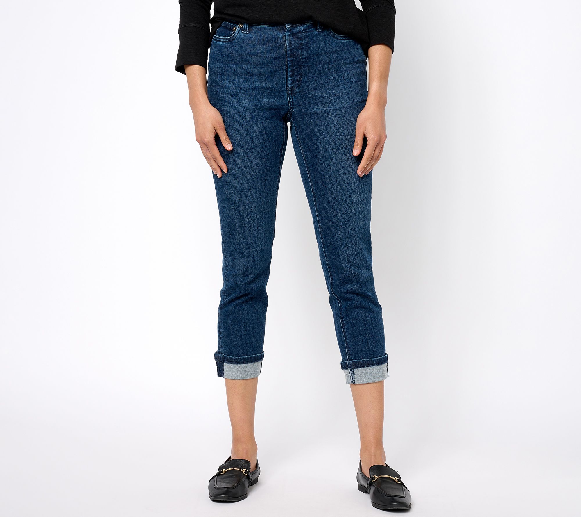 Denim & Co. Comfy Knit Air Petite Straight Crop Pant with Side