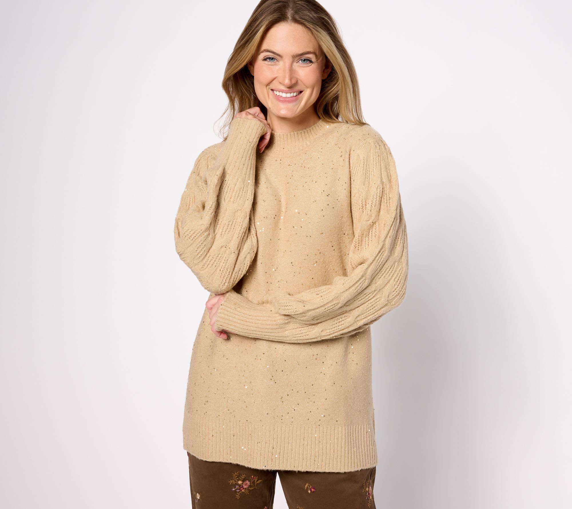Jingle Belles by Kim Gravel Sparkling Sequin Mock Neck Sweater