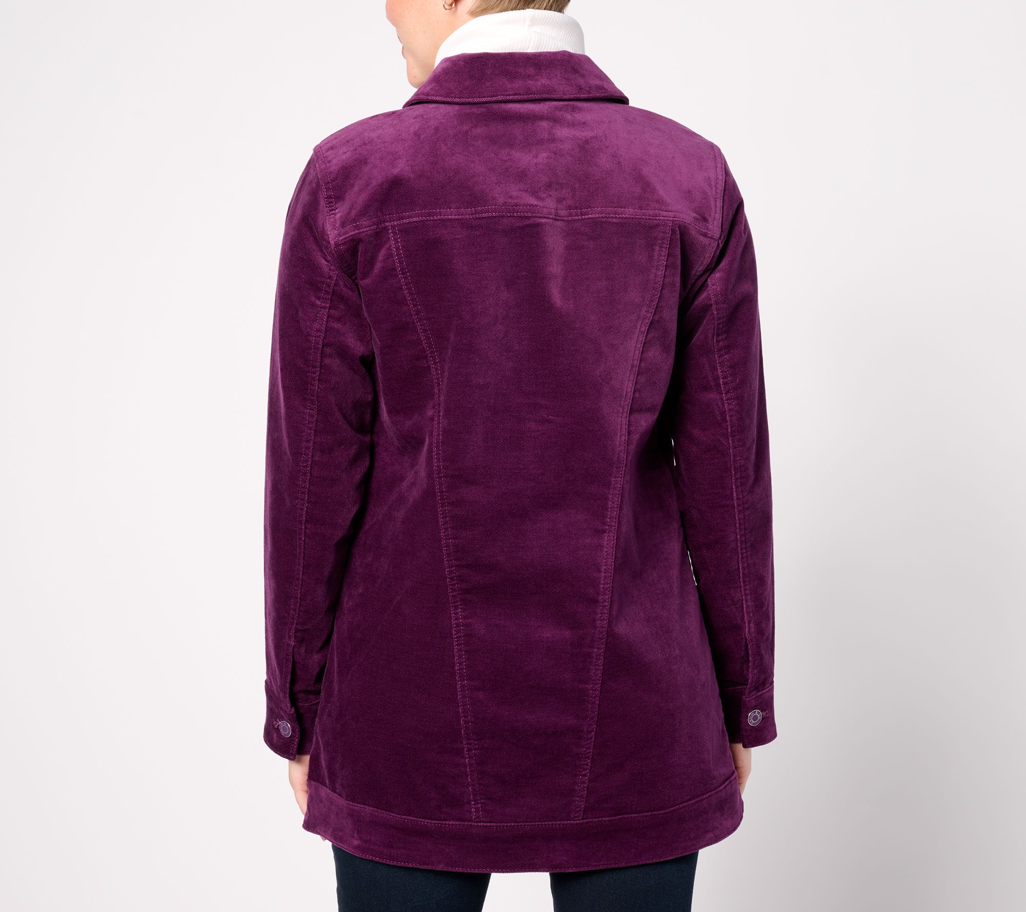 Denim & Co. Stretch Velveteen Petite Long Jacket