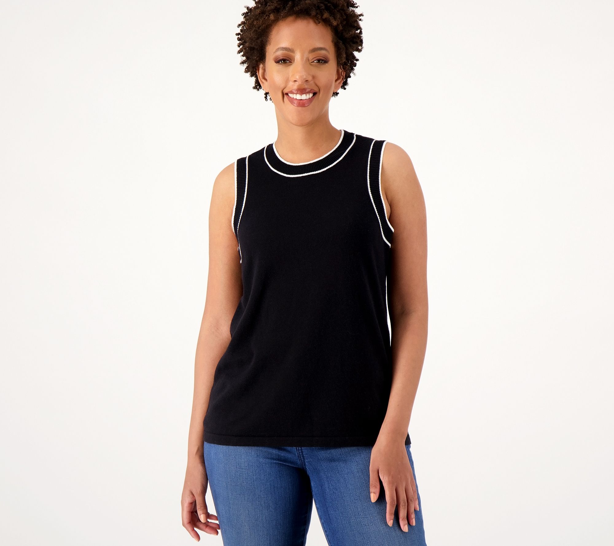 "As Is" Isaac Mizrah Live! Sleeveless Sweater with Tipped Trim