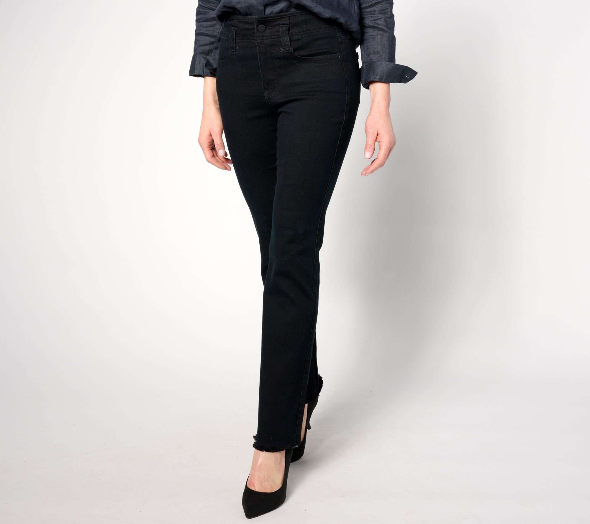 NYDJ High Rise Marilyn Straight Jeans with Frayed Hem-Huntley - QVC.com