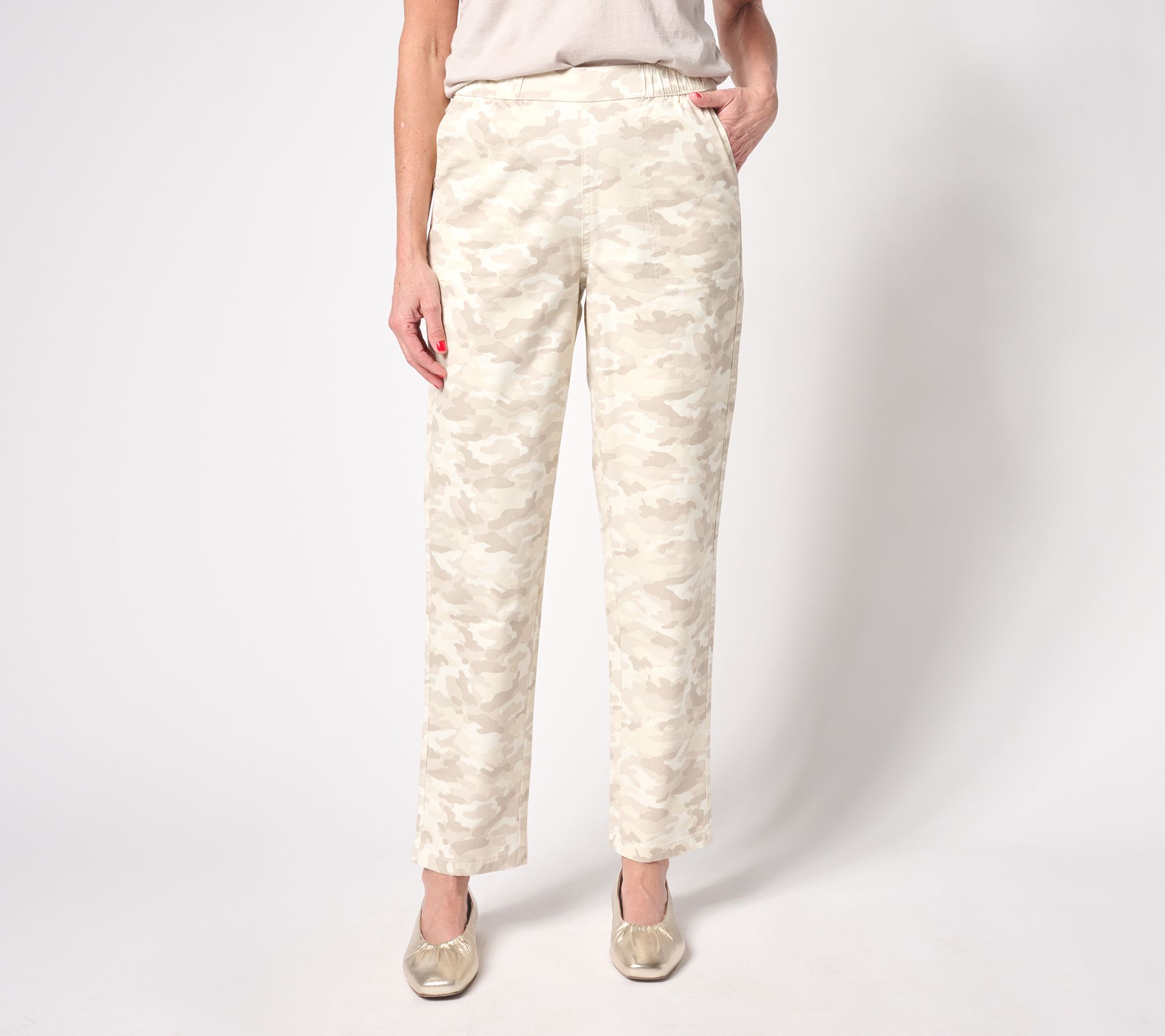 Denim & Co. Petite EasyWear Twill Straight Leg Pant w/ Pockets