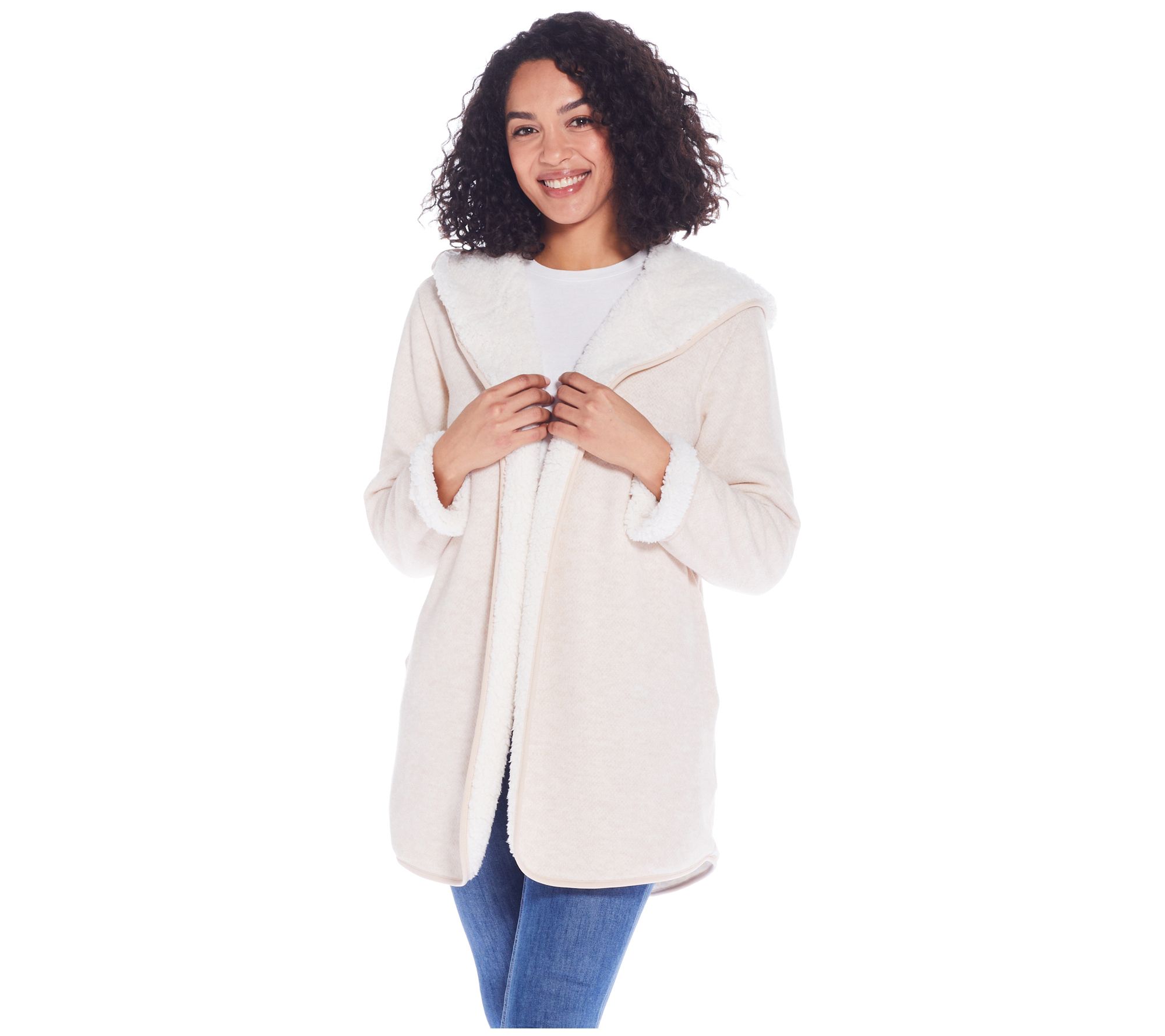Weatherproof Cozy Knit-to-Sherpa Reversible Hooie Cardigan