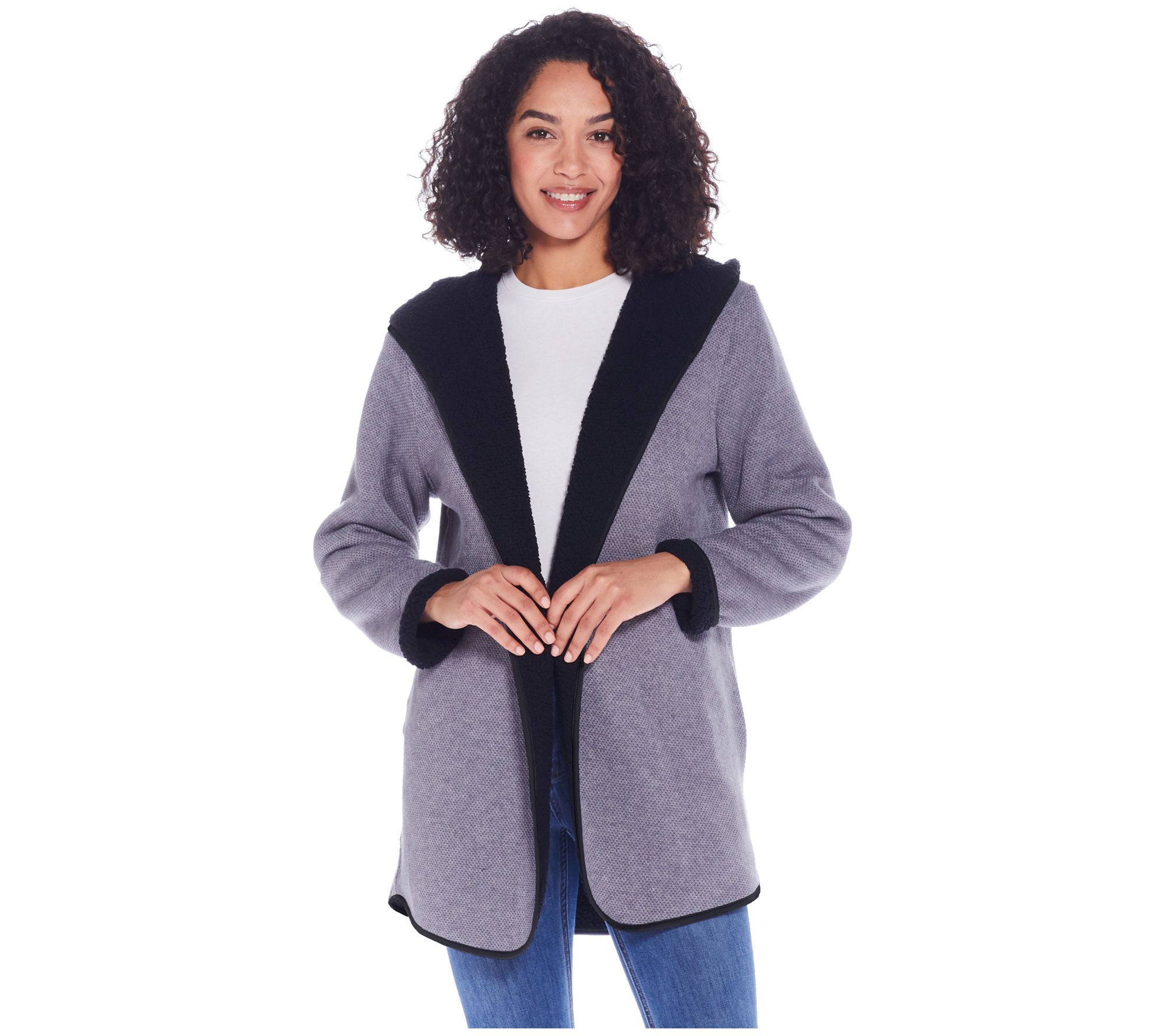 Weatherproof Cozy Knit-to-Sherpa Reversible Hooie Cardigan