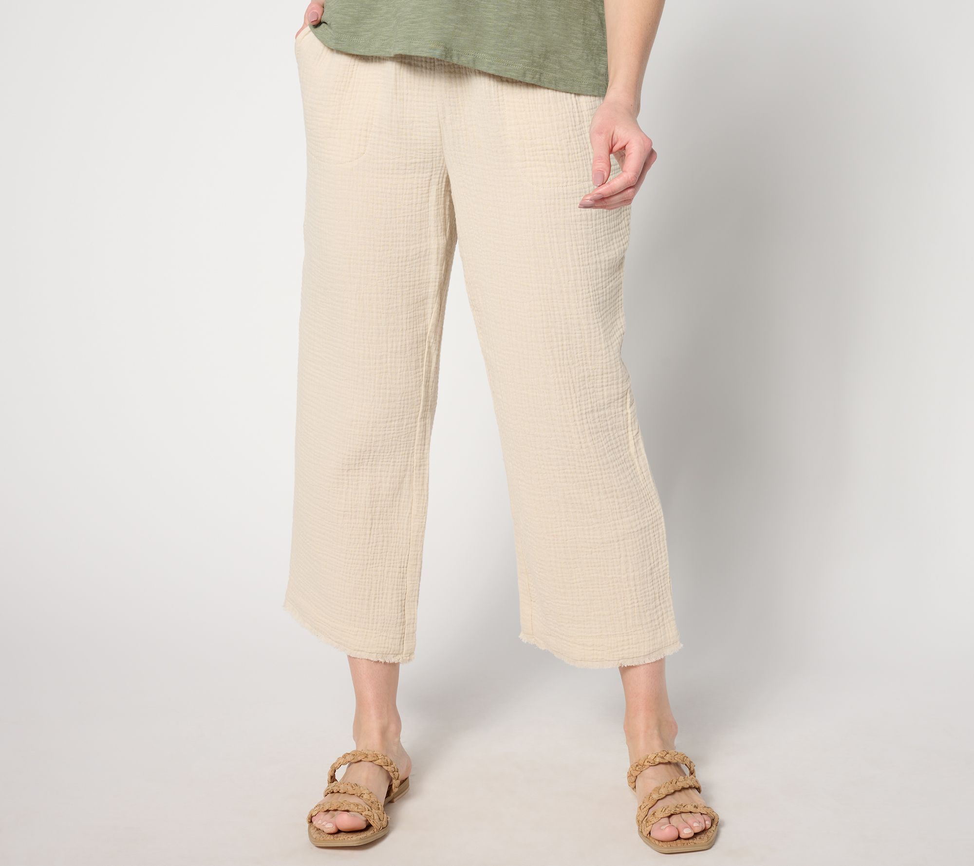 Belle Beach by Kim Gravel Petite Cotton Gauze Frayed Edge Pant