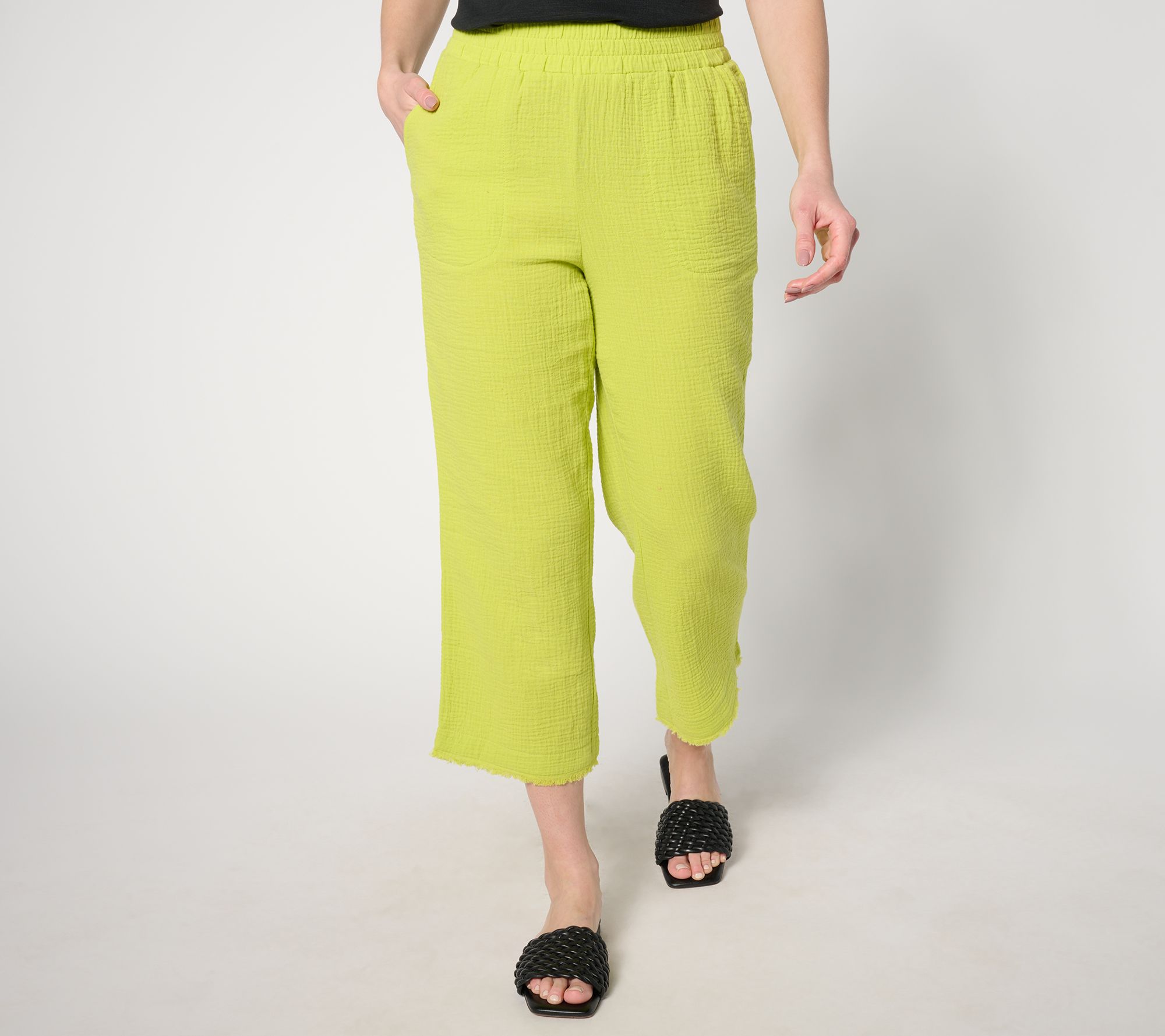 Belle Beach by Kim Gravel Petite Cotton Gauze Frayed Edge Pant