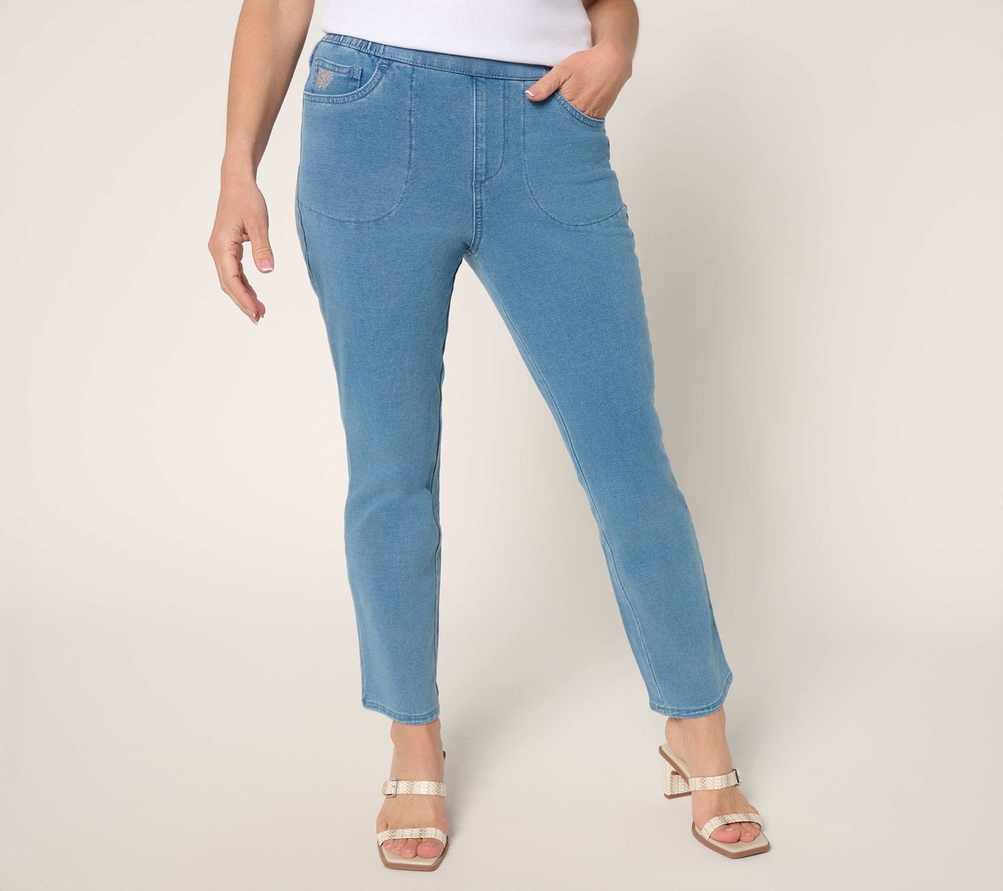 Quacker Factory DreamJeannes Short Pull-On Straight Leg Ankle Jeans