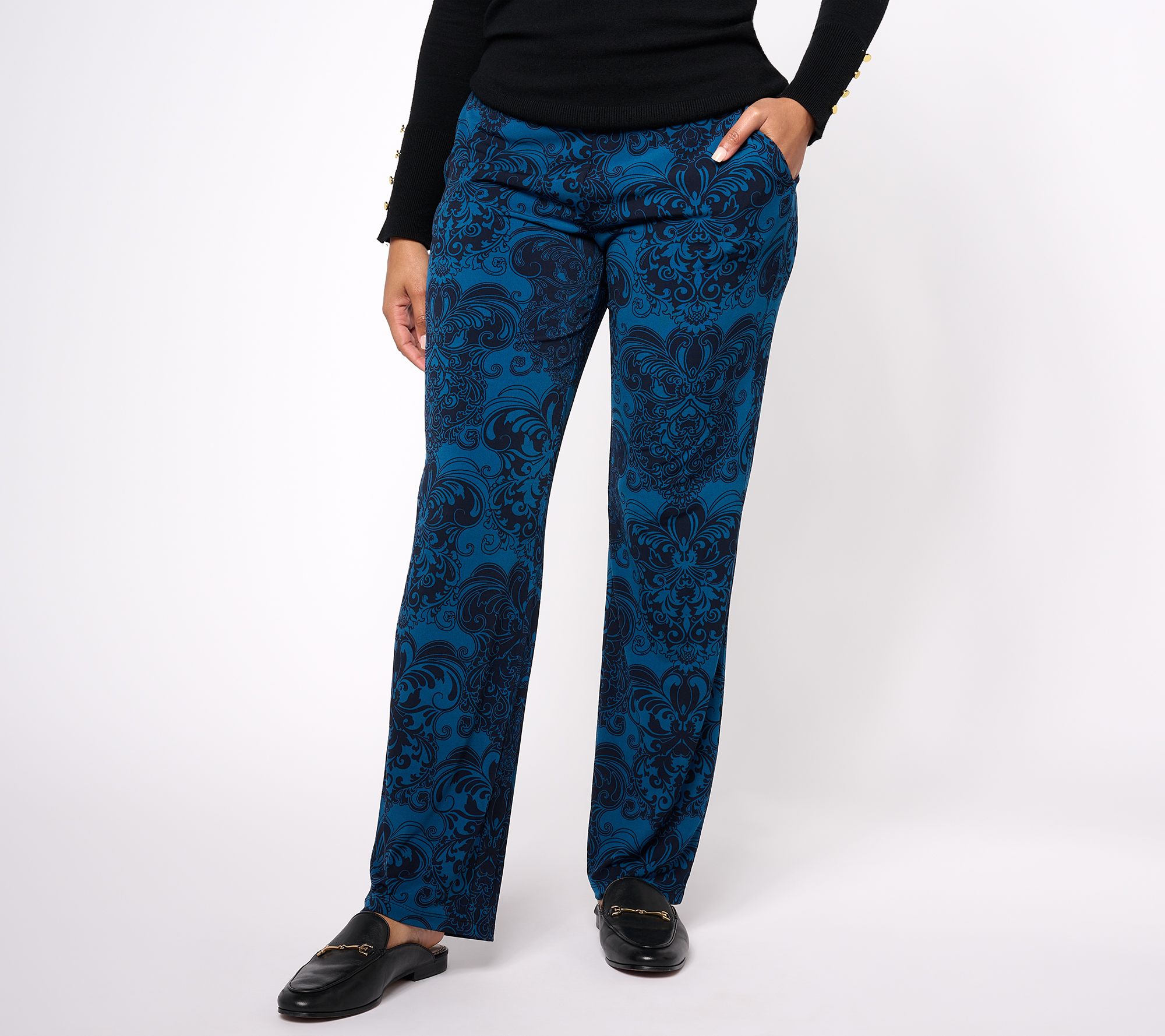 "As Is" Susan Graver Regular Printed Liquid Knit Sofia Straight Pants