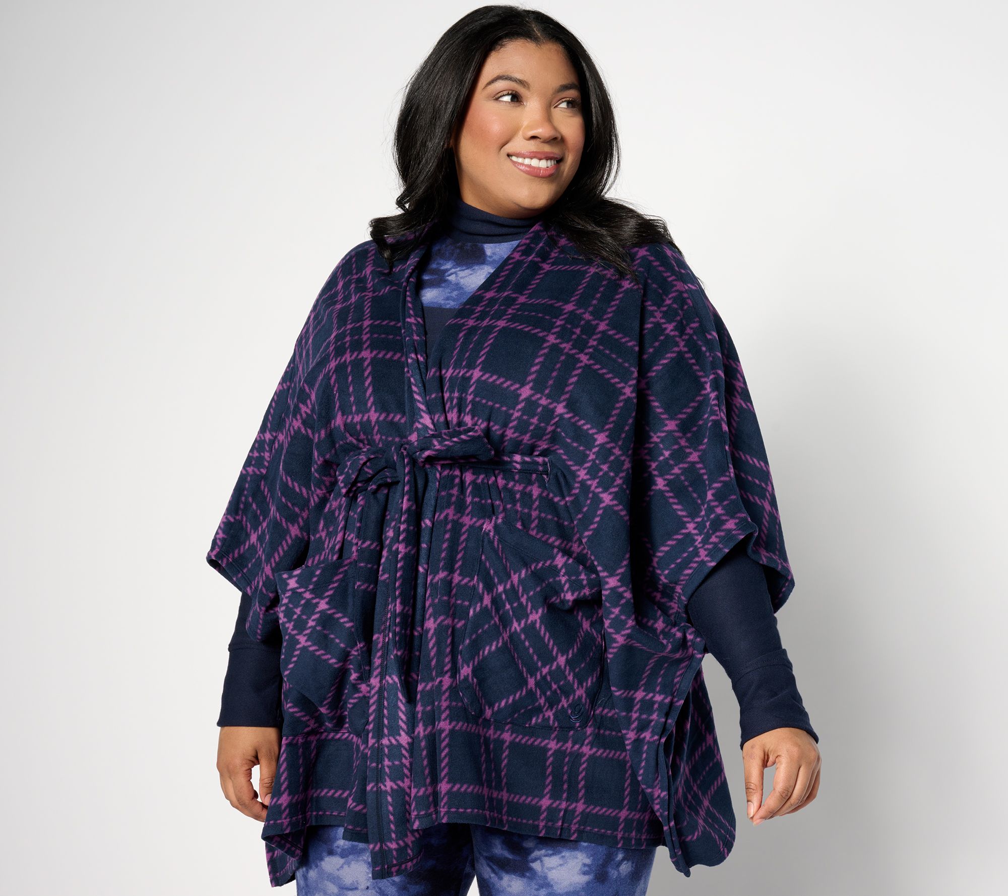 "As Is" Cuddl Duds Fleece with Stretch Belted Blanket Wrap