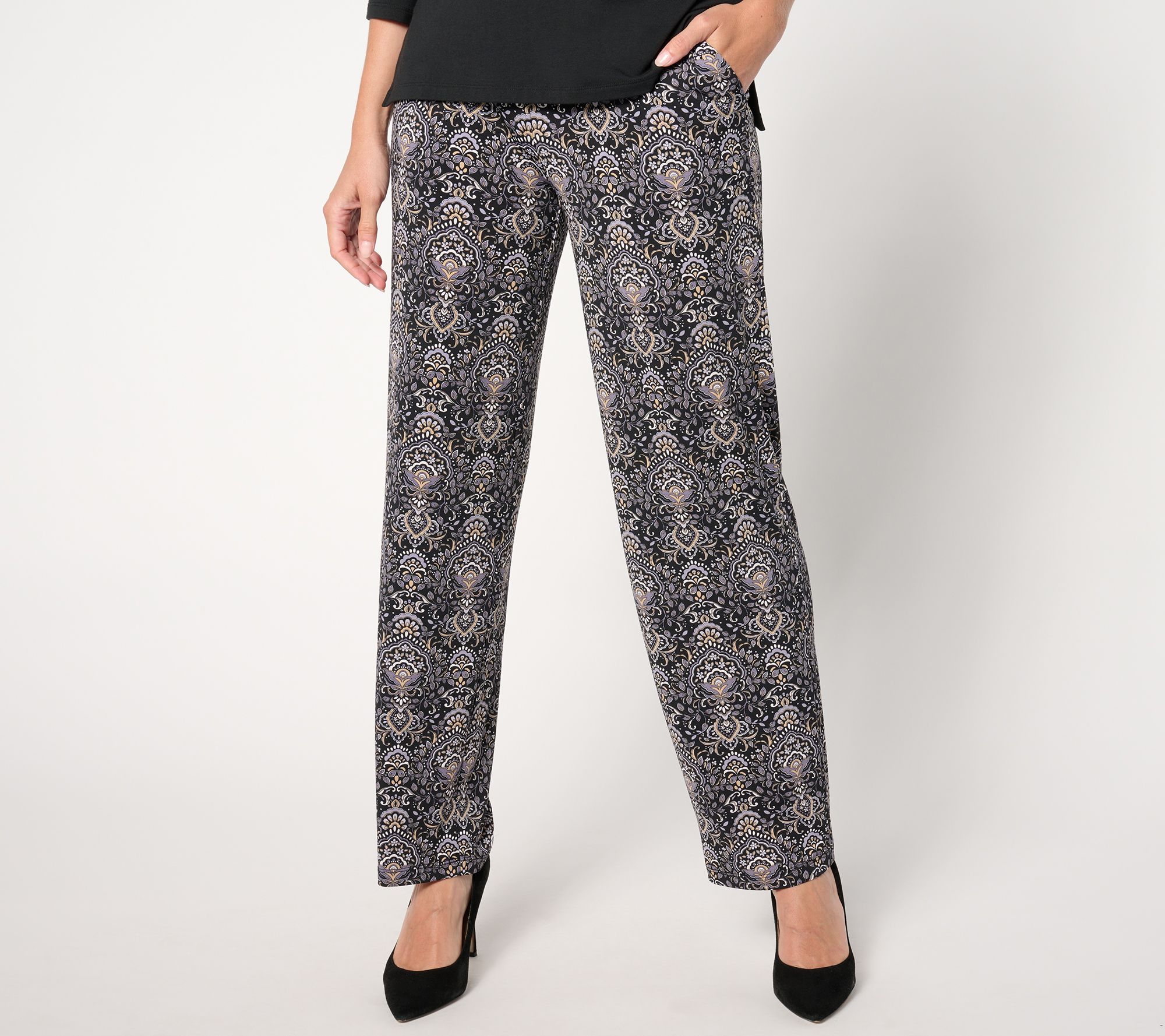 Susan Graver Reg Printed Liquid Knit Sofia Straight- Leg Pants