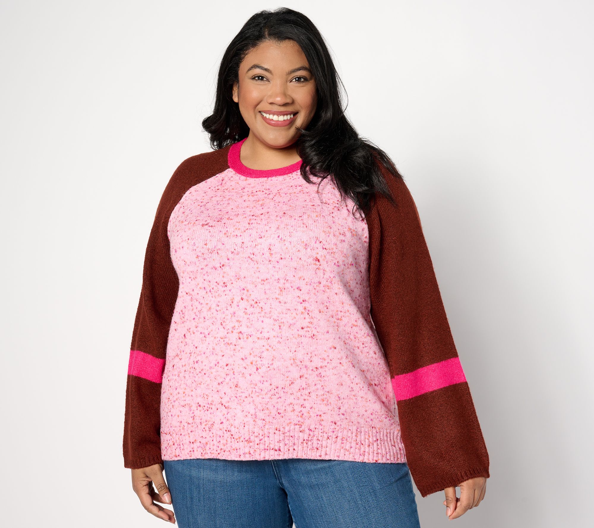 "As Is" LOGO by Lori Goldstein Colorblock Long Sleeve Sweater