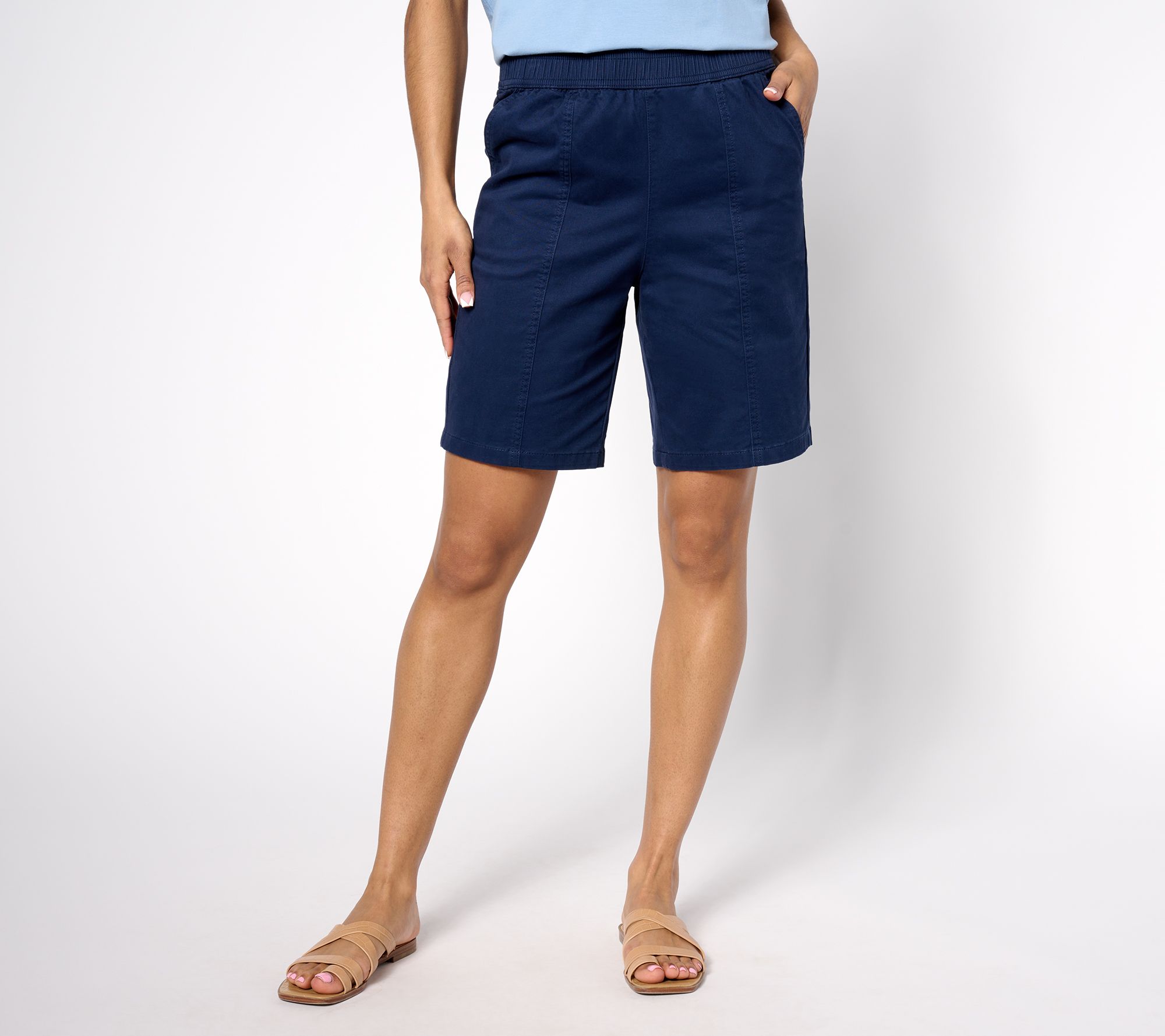 "As Is" Denim & Co. EasyWear Twill Relaxed Short Seam Details