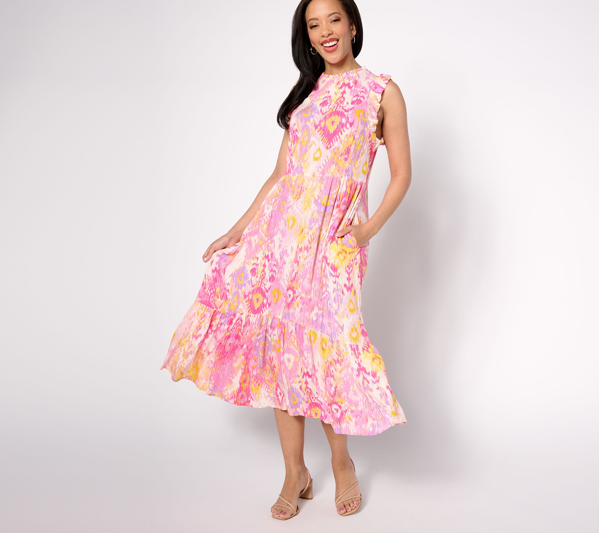 "As Is" Denim & Co. Canyon Retreat Ruffle Sleeve Midi Dress