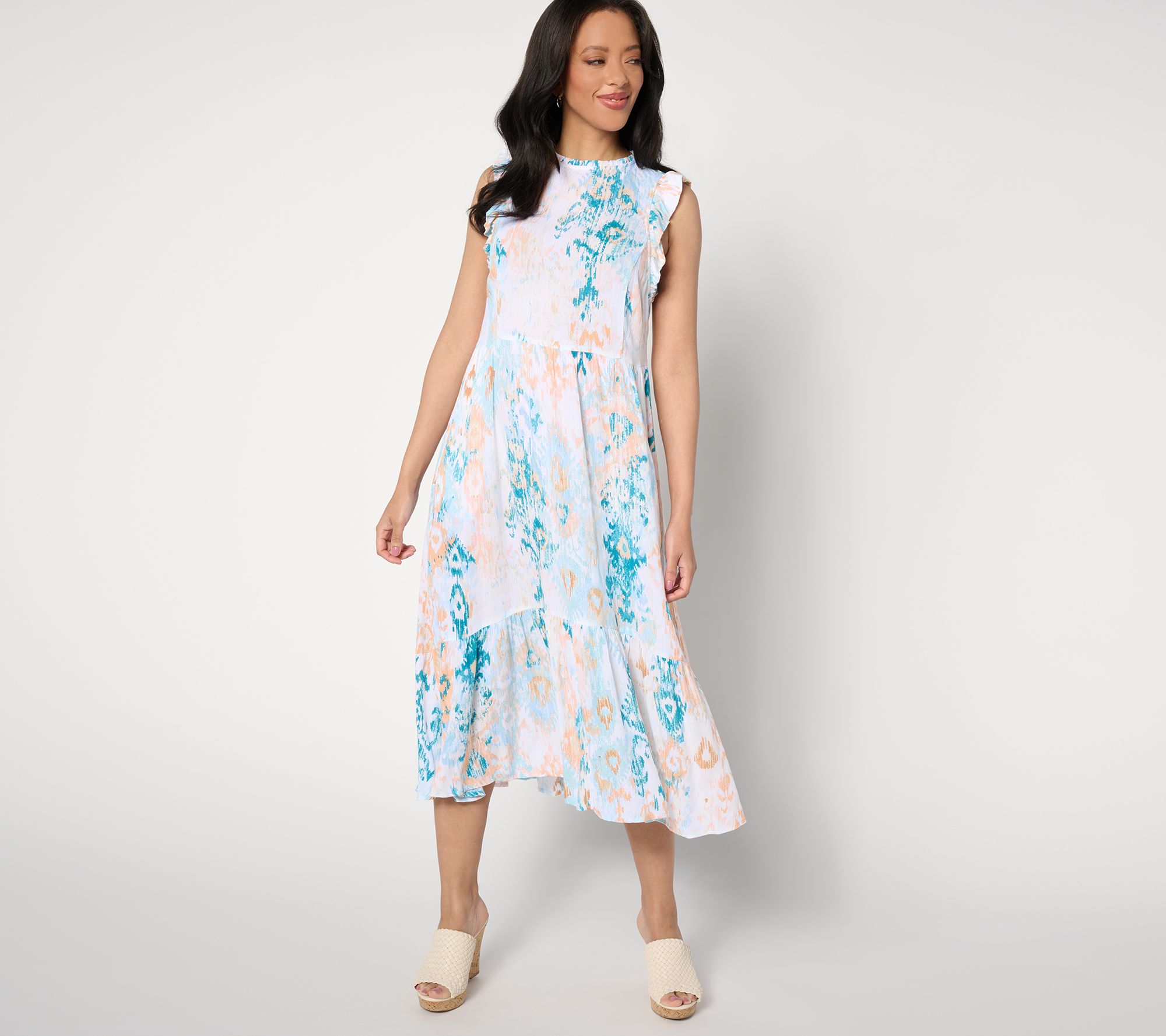 "As Is" Denim & Co. Canyon Retreat Ruffle Sleeve Midi Dress