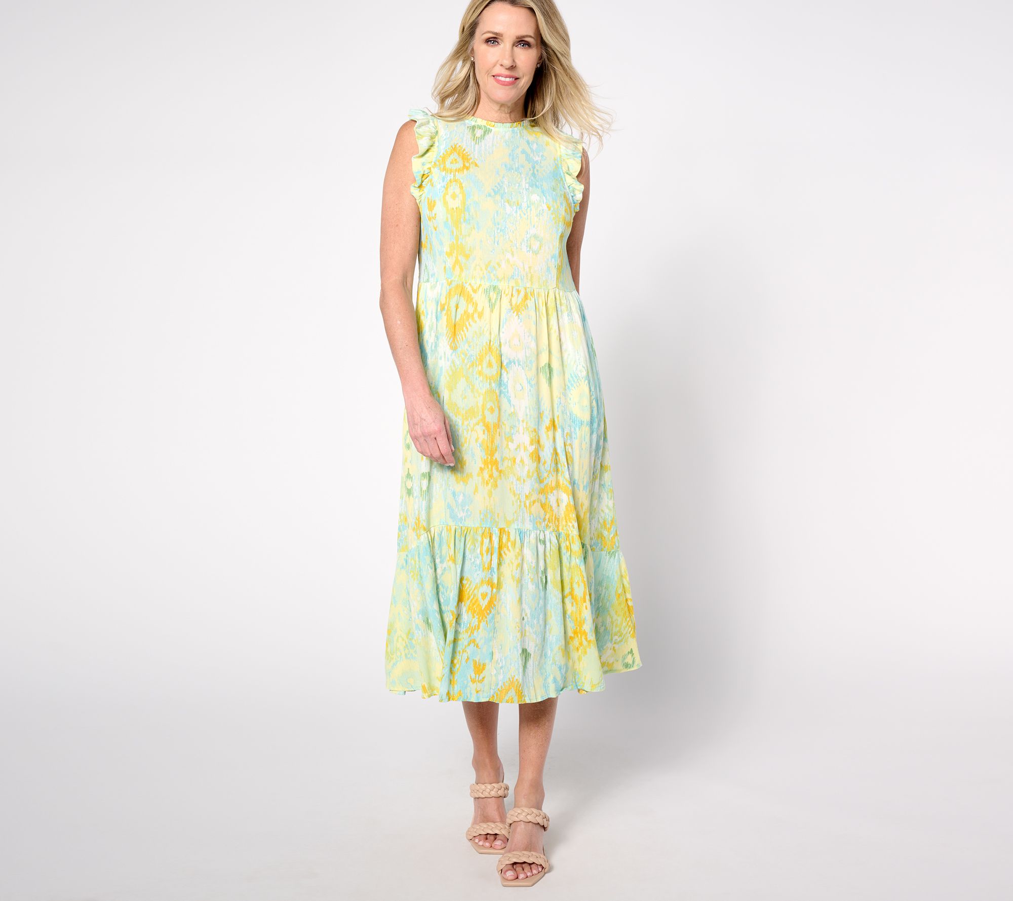 "As Is" Denim & Co. Canyon Retreat Ruffle Sleeve Midi Dress