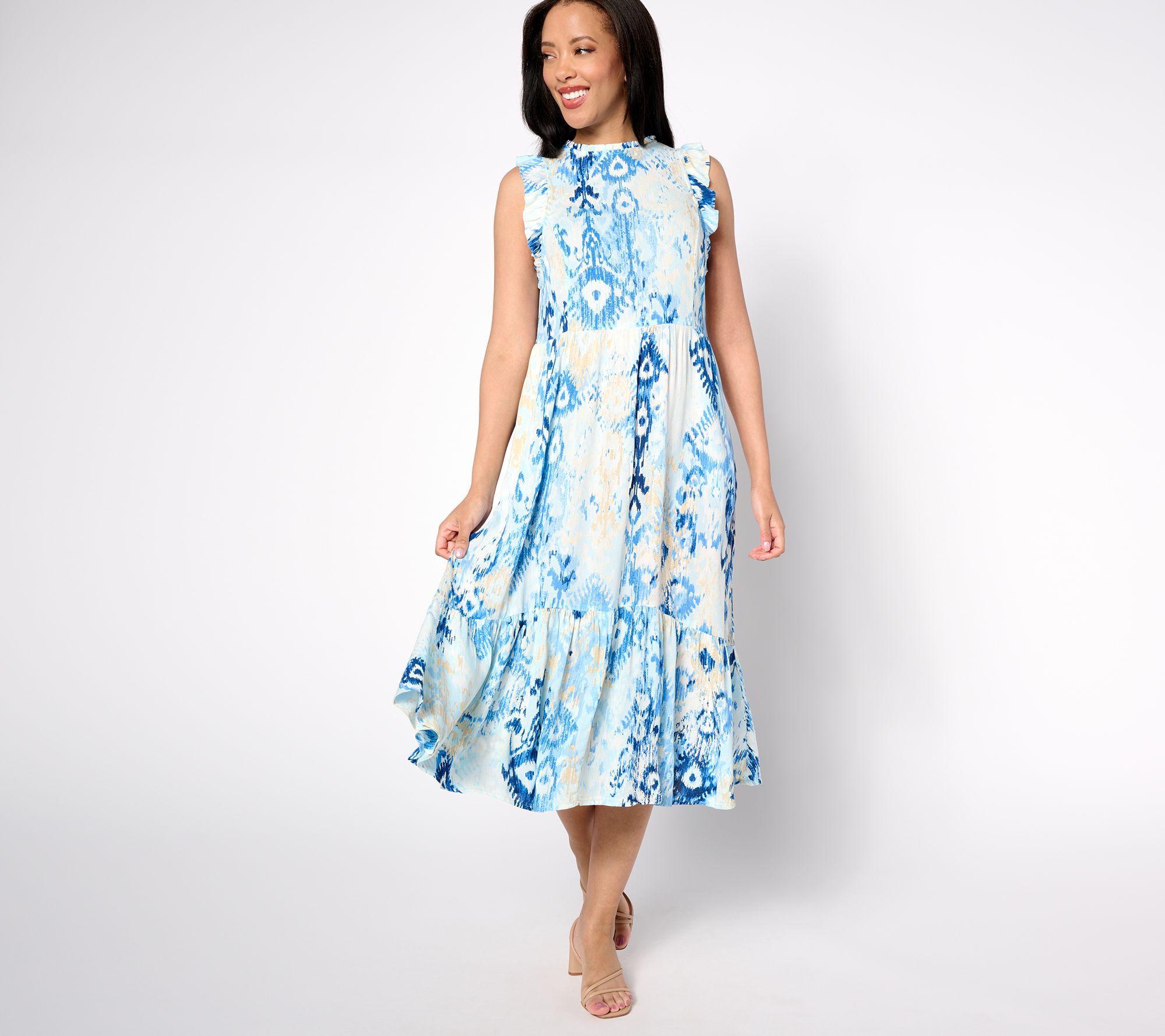 "As Is" Denim & Co. Canyon Retreat Ruffle Sleeve Midi Dress
