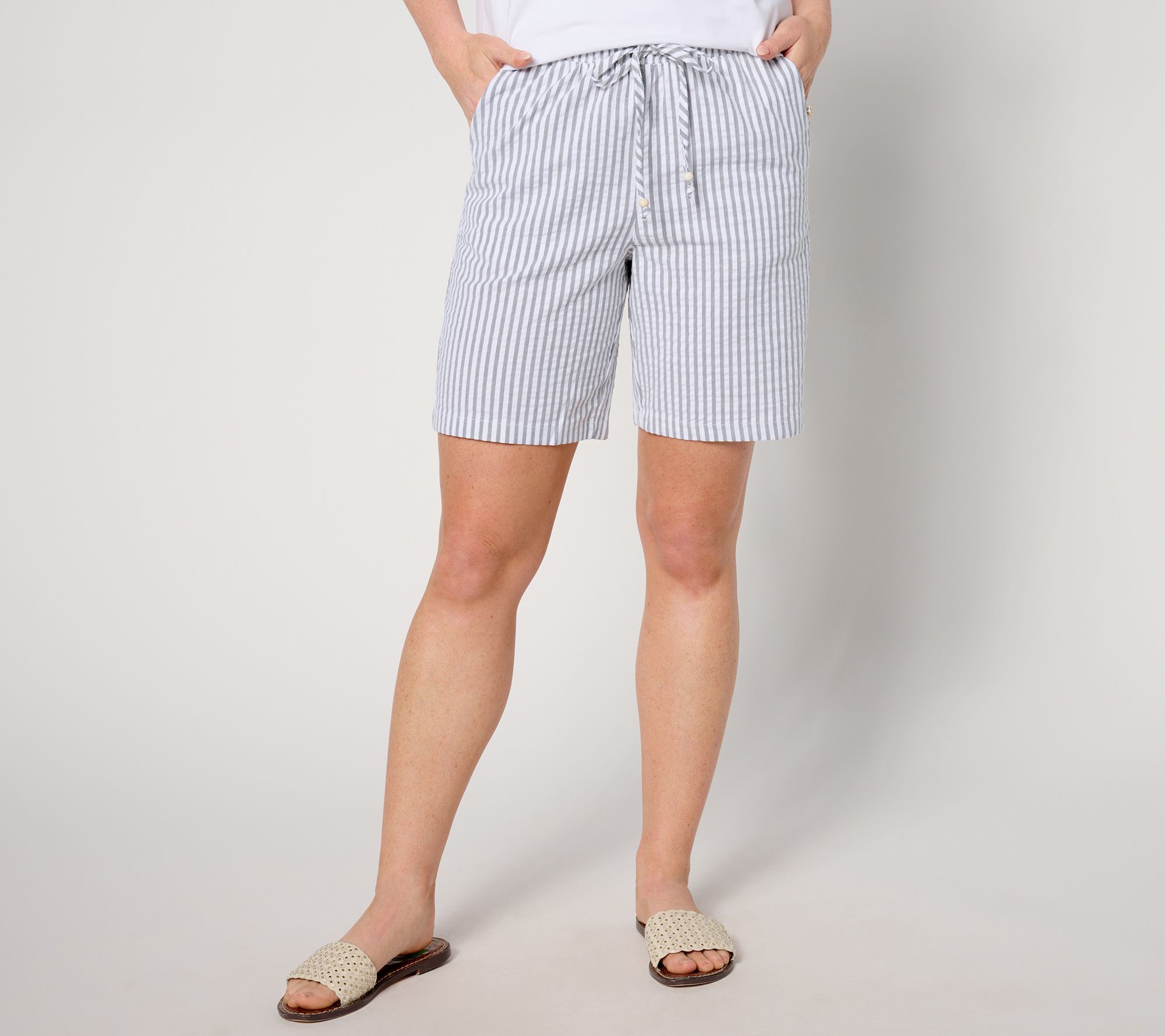 "As Is" Denim & Co. Regular Striped Seersucker Short