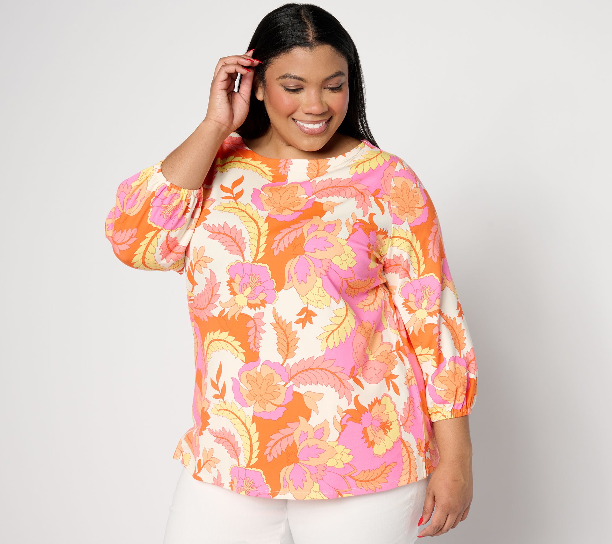 "As Is" Belle by Kim Gravel Tripleluxe Knit Petal Party 3/4 Sleeve Top