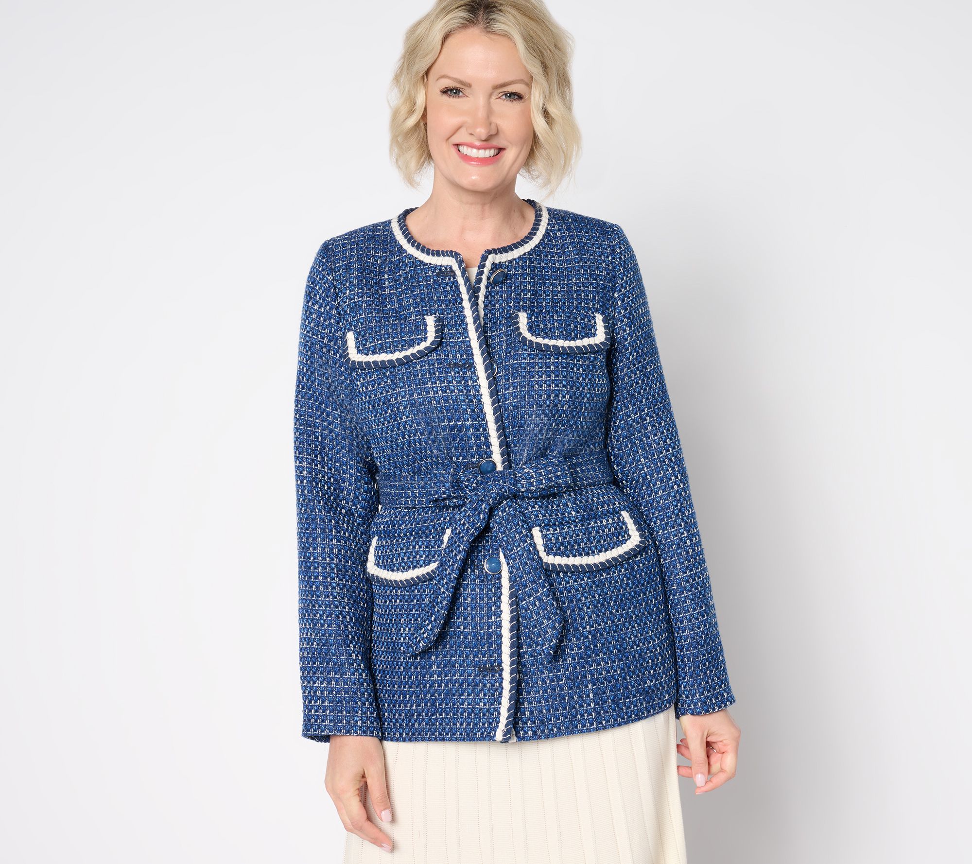 Isaac Mizrahi Live! Regular Woven Tweed Jacket with Self Tie Belt