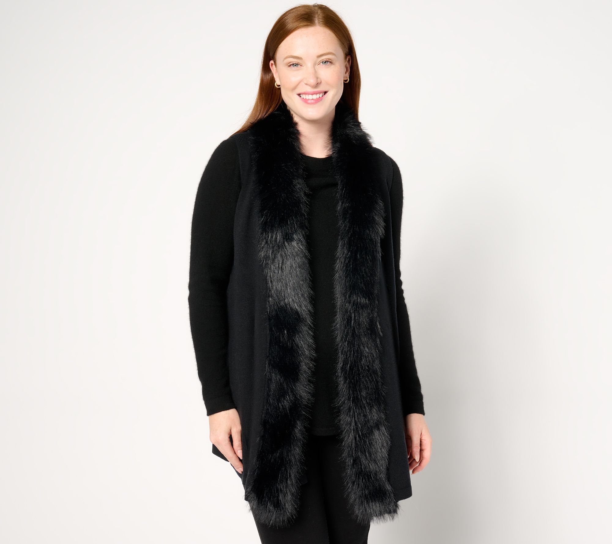 Studio Park X Jane Treacy Draped Sweater Vest with Faux Fur Trim