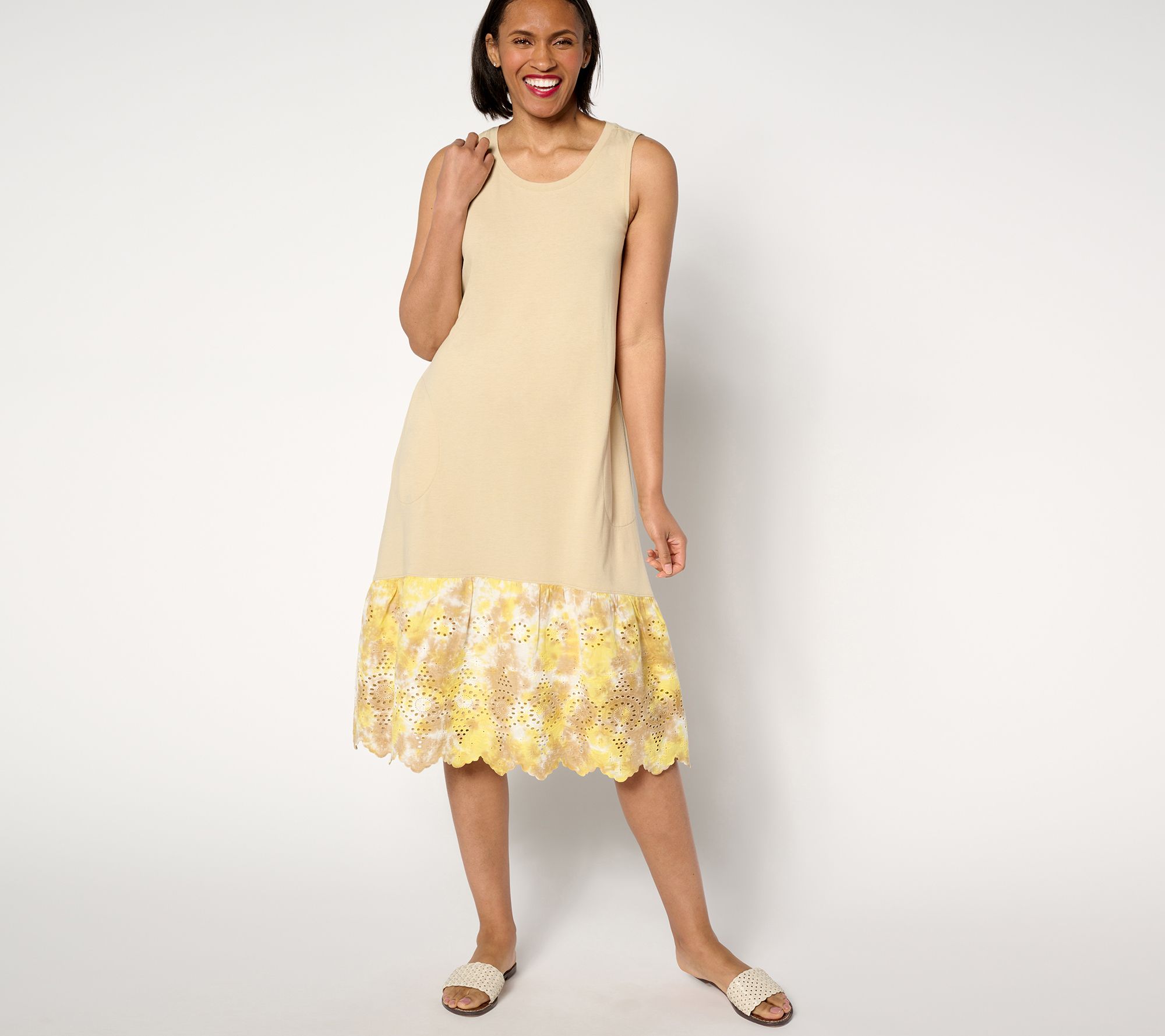 "As Is" LOGO by Lori Goldstein Petite Cotton Modal Tank Dress w/ Eyelet