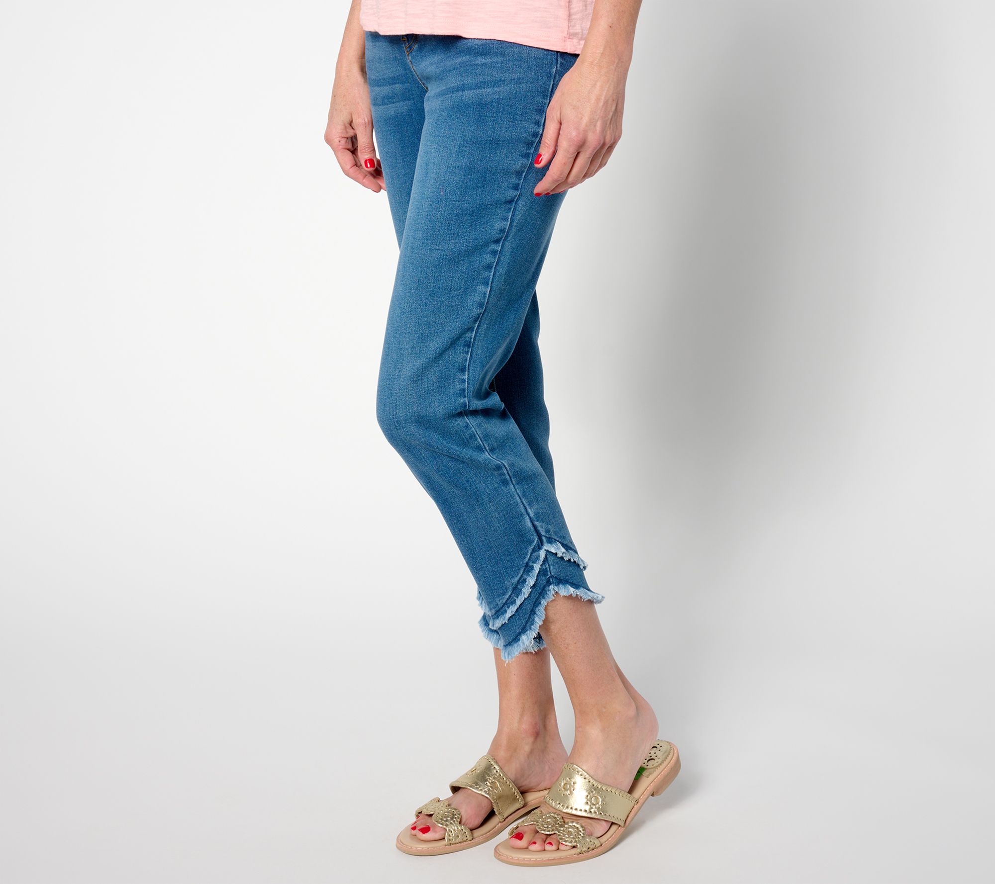 "As Is" Isaac Mizrahi Live! Petite True Denim Crop Jean with Fringe Hem