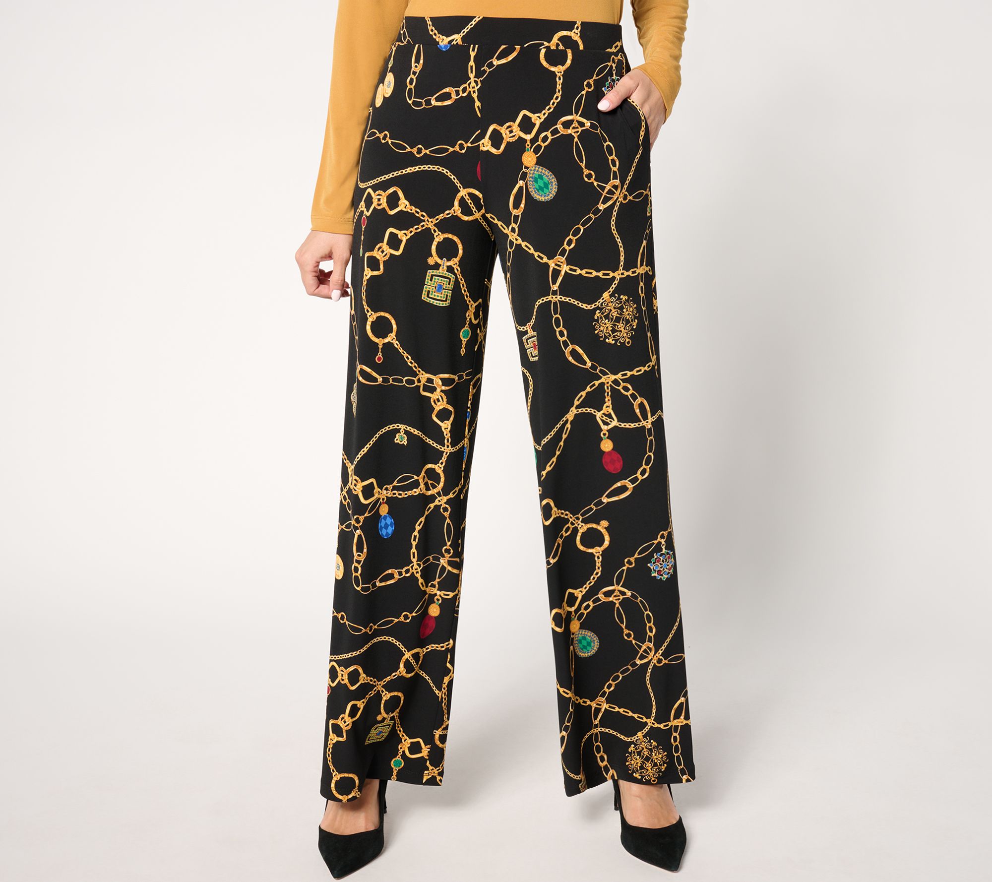Susan Graver Petite Printed Liquid Knit Pull-On Wide Leg Pants