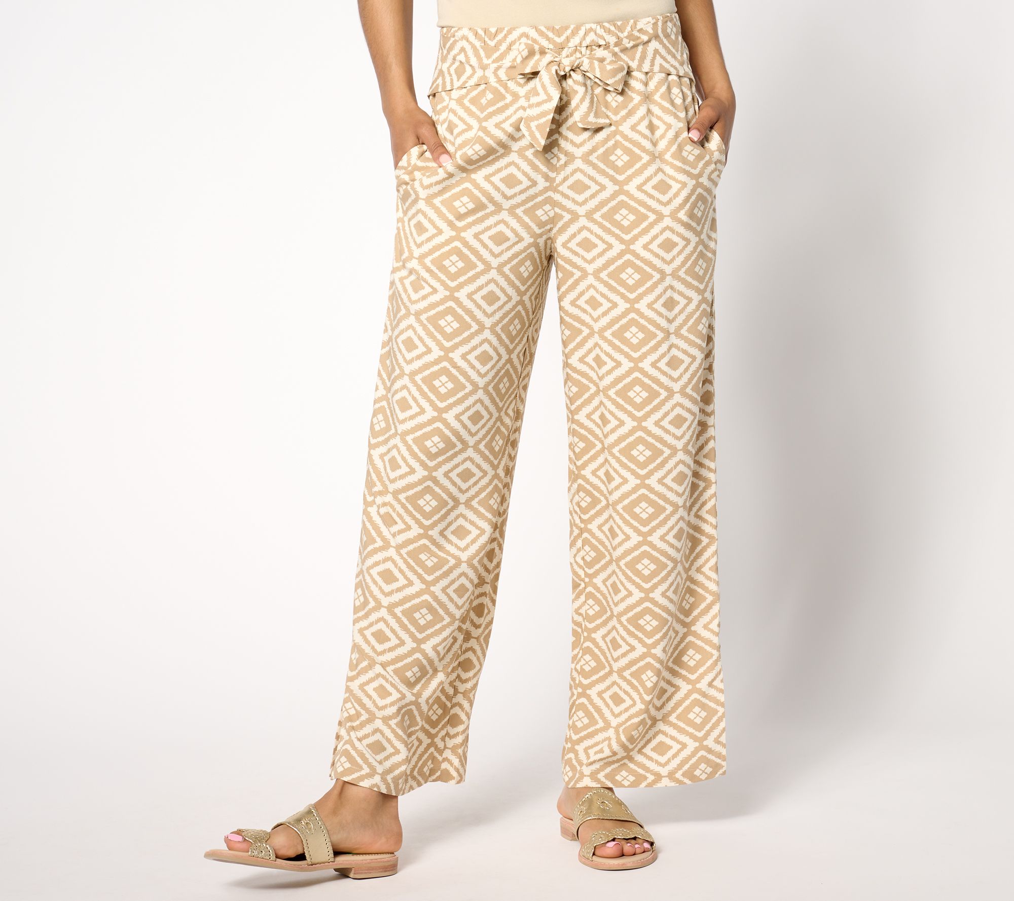 "As Is" Denim & Co. Canyon Retreat Tie Waist Flowy Cropped Pant