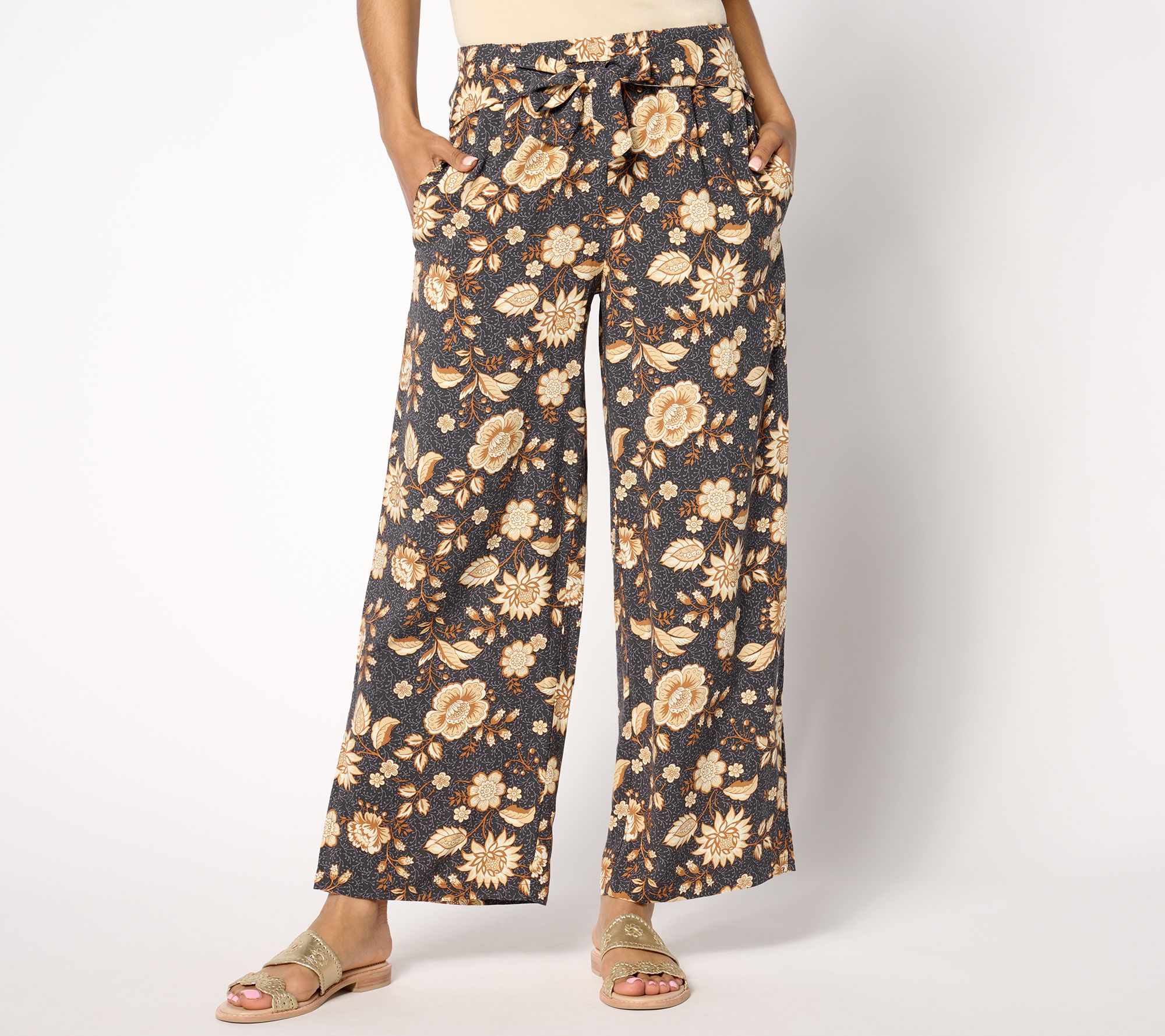 "As Is" Denim & Co. Canyon Retreat Tie Waist Flowy Cropped Pant
