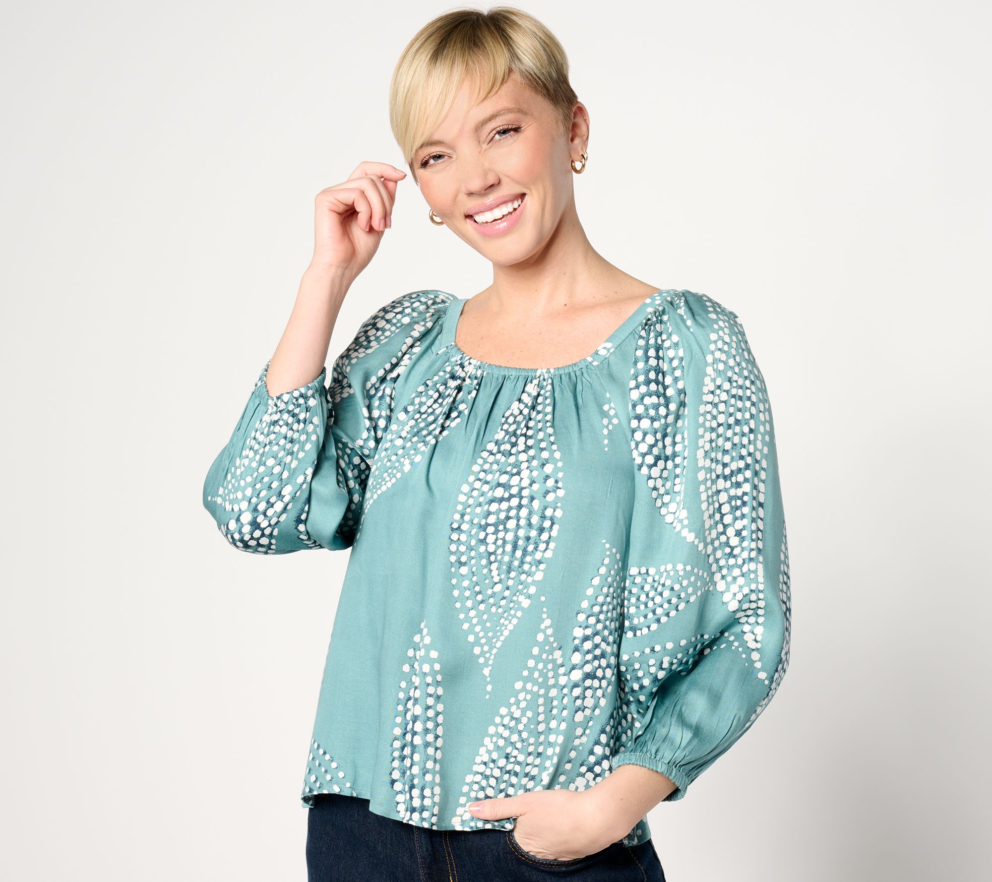 "As Is" Destination 365 Square Neck Puff Sleeve Top