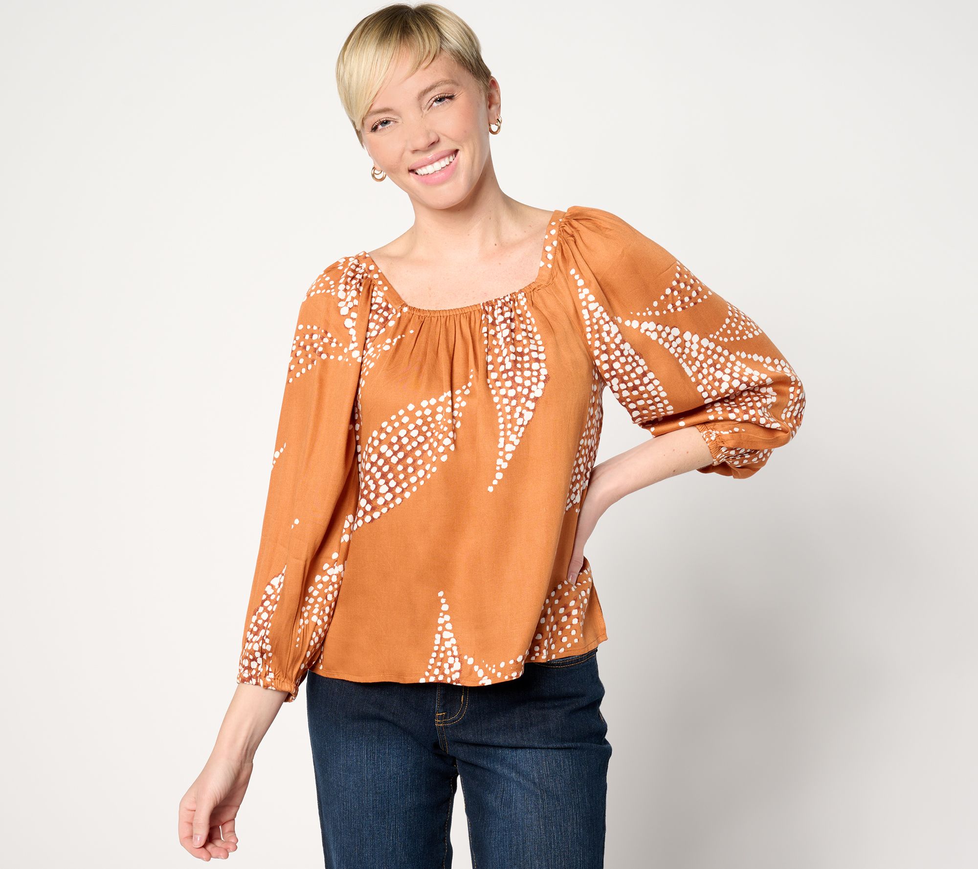 "As Is" Destination 365 Square Neck Puff Sleeve Top