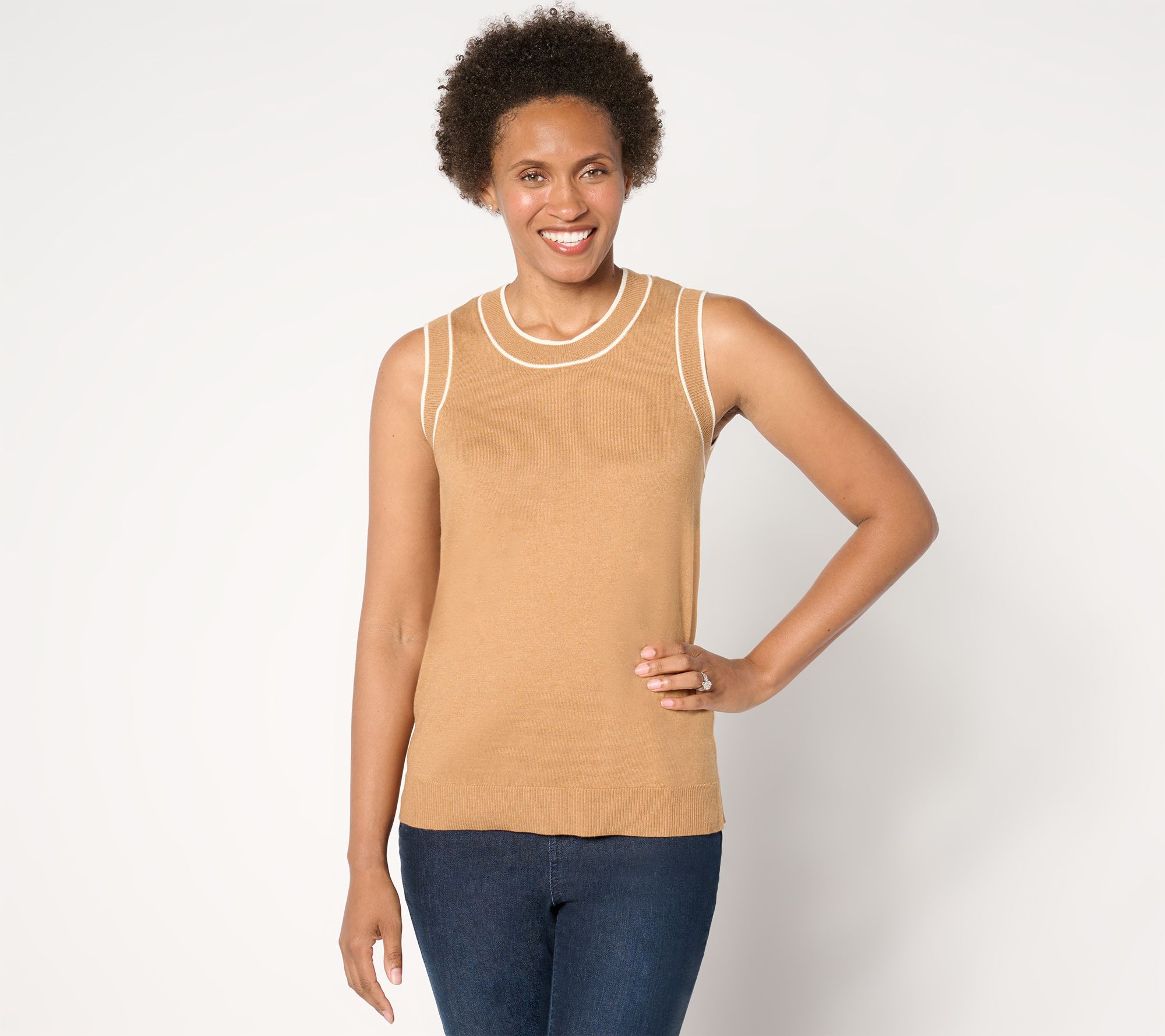 "As Is" Isaac Mizrahi Live! Classic Sweater with Trim Tipping