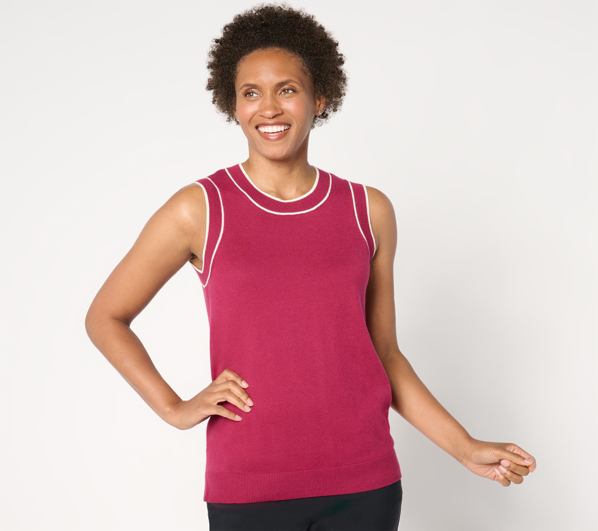 "As Is" Isaac Mizrahi Live! Classic Sweater with Trim Tipping