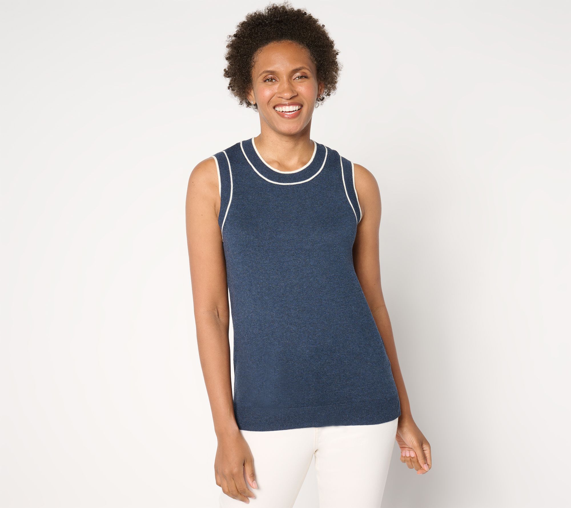 "As Is" Isaac Mizrahi Live! Classic Sweater with Trim Tipping