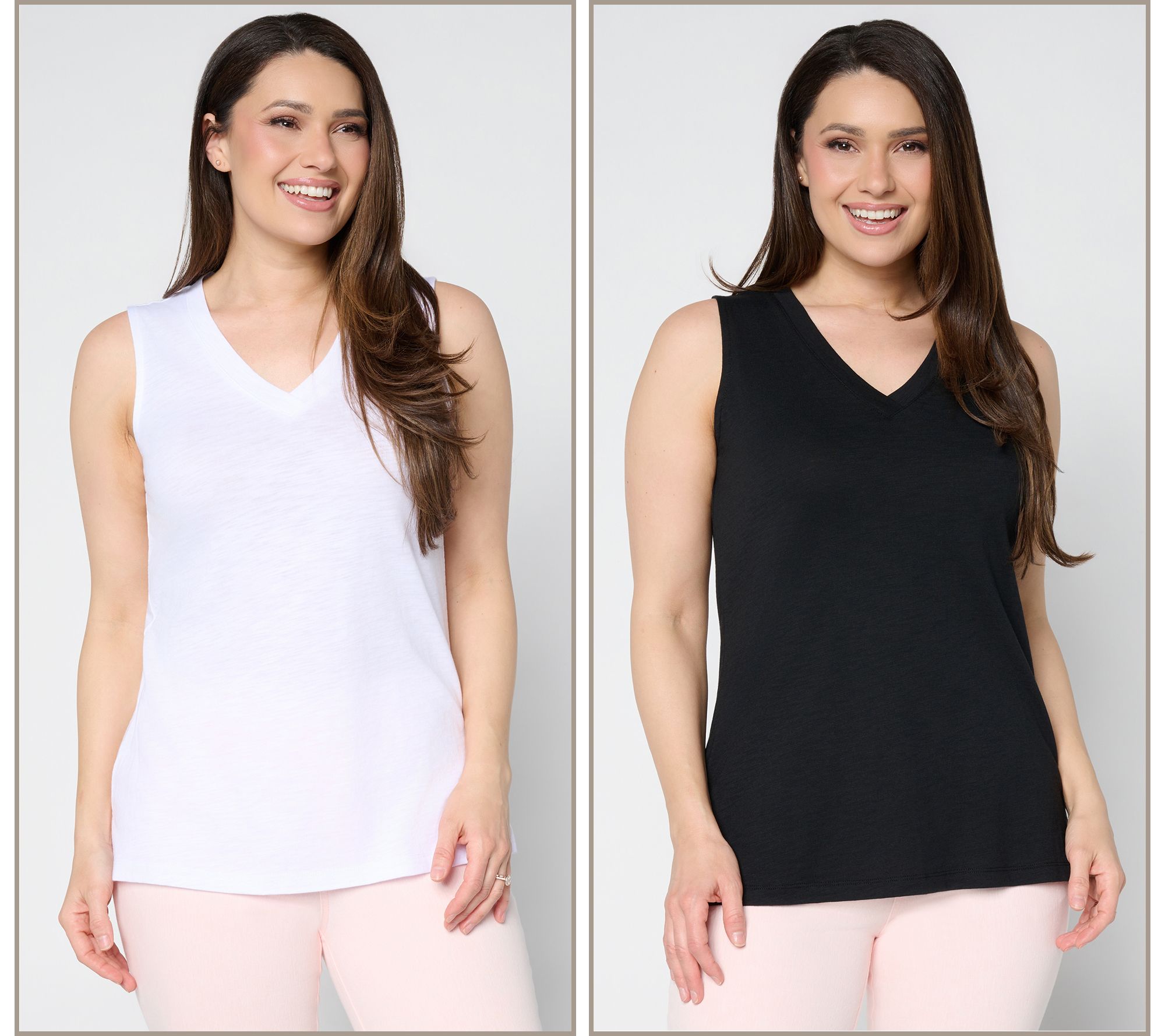 Belle by Kim Gravel Slub Knit Set of 2 V-Neck Tanks