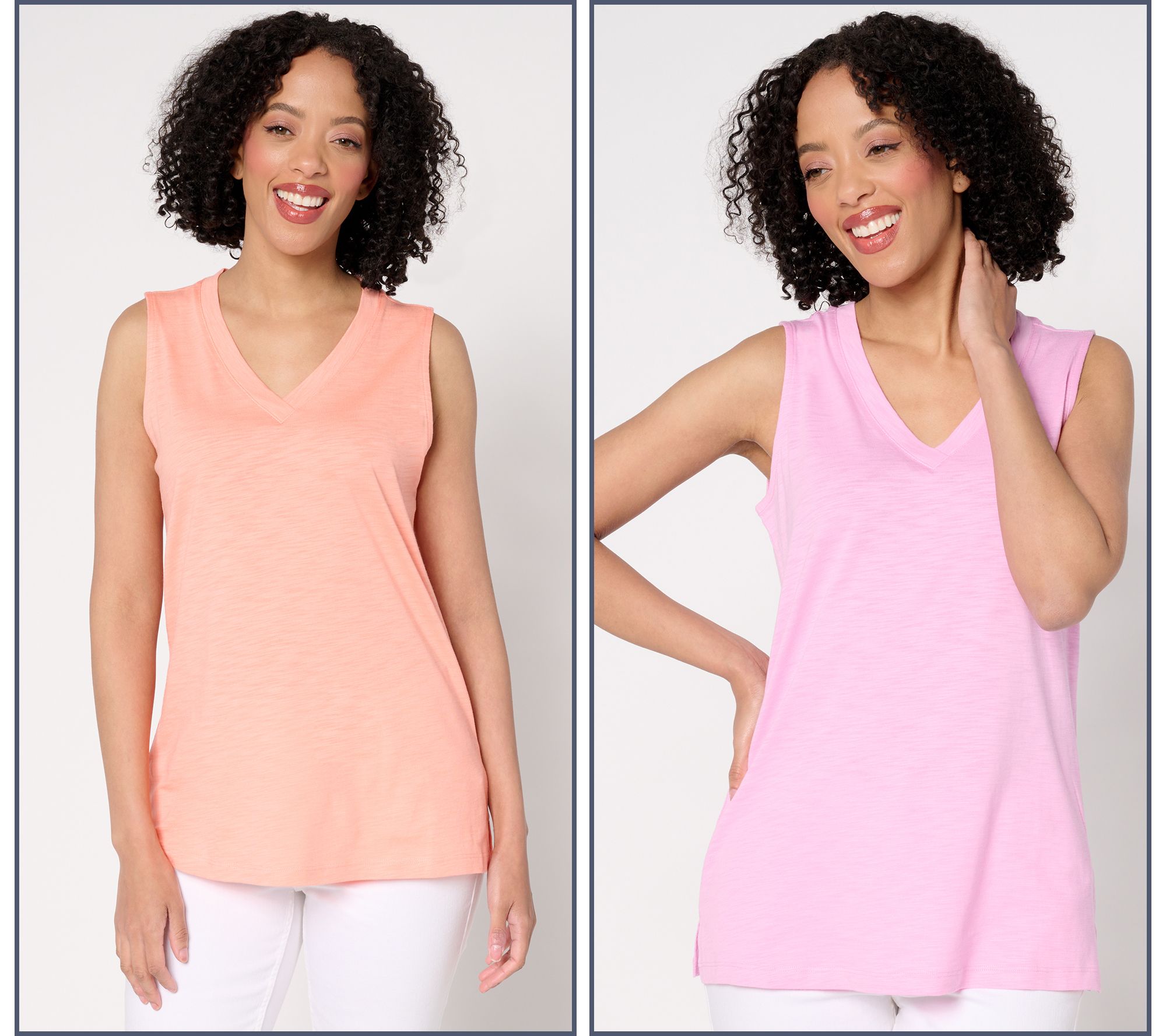 Belle by Kim Gravel Slub Knit Set of 2 V-Neck Tanks