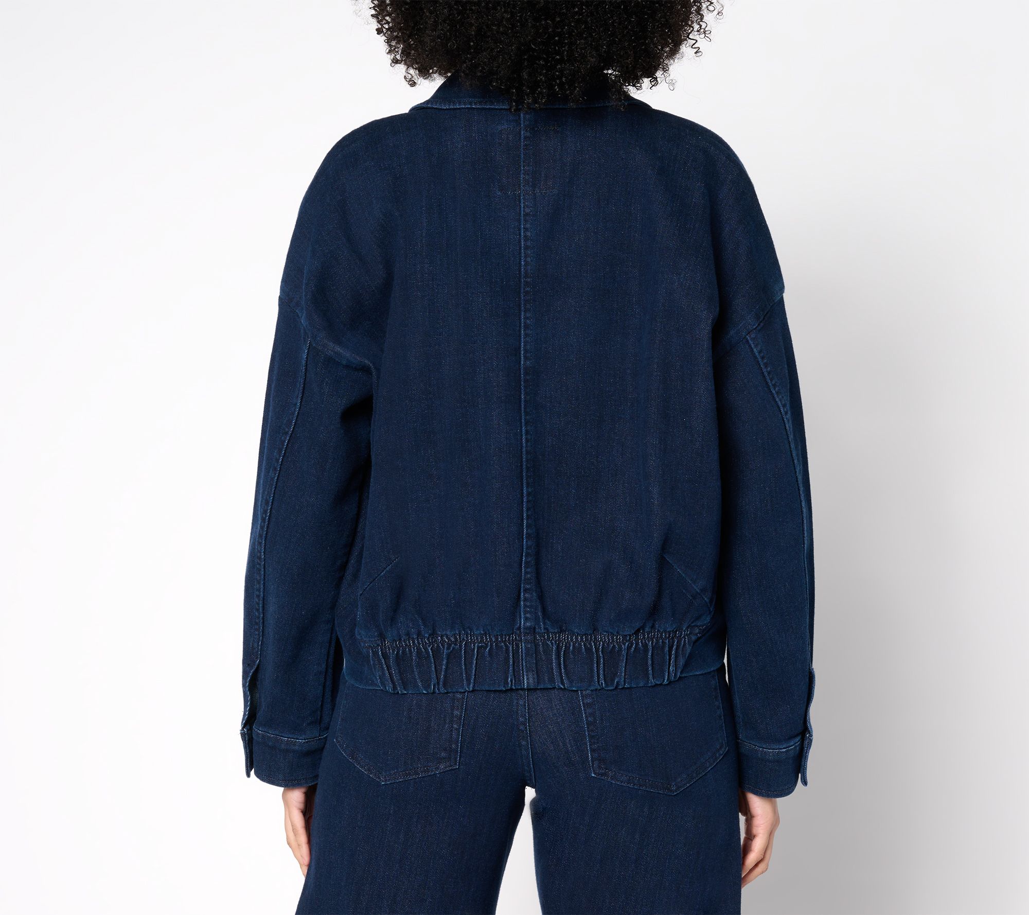 Carla Rockmore Collection Pleated Bubble Hem Denim Jacket- Indigo