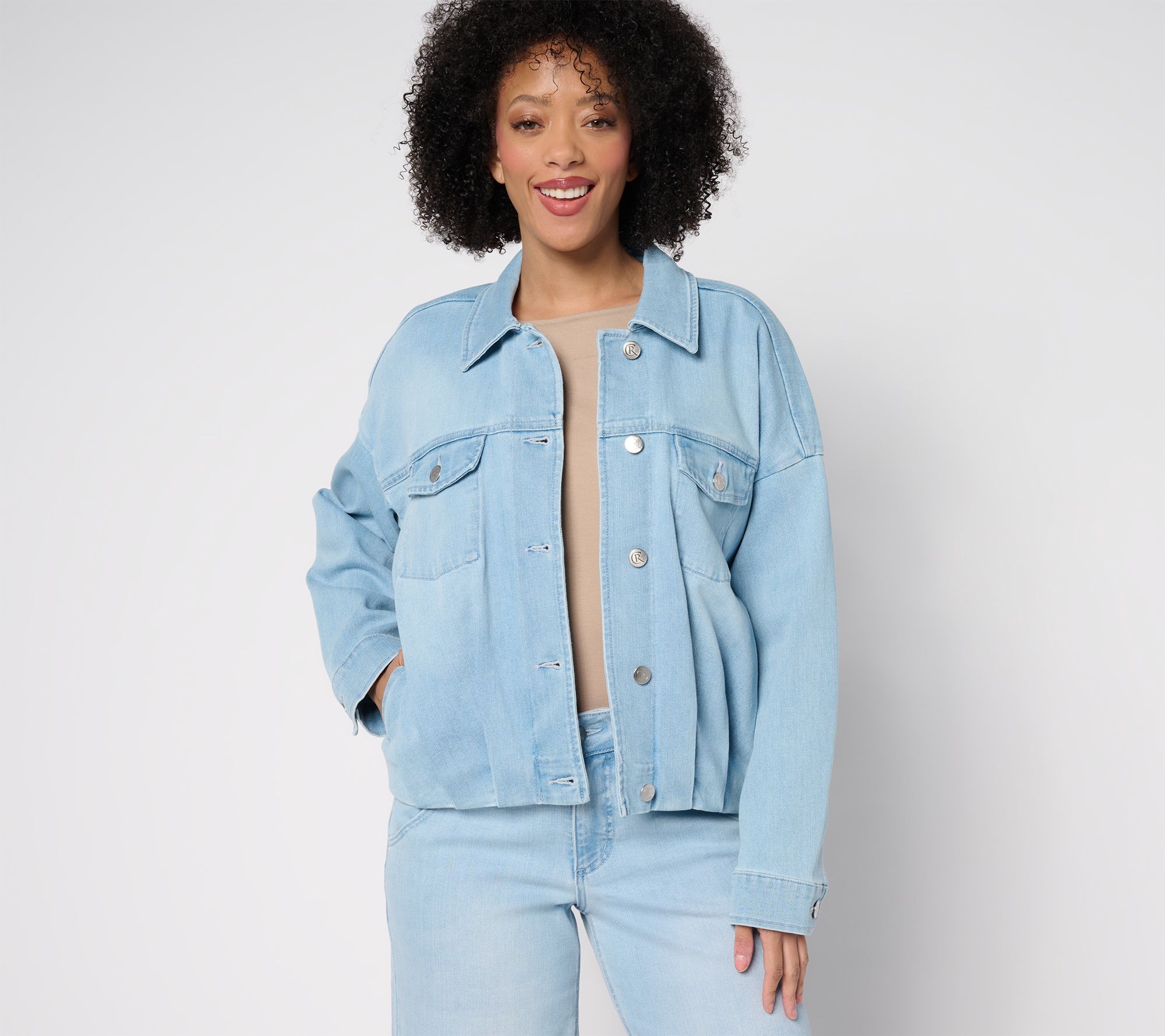 Carla Rockmore Collection Pleated Bubble Hem Denim Jacket- Indigo