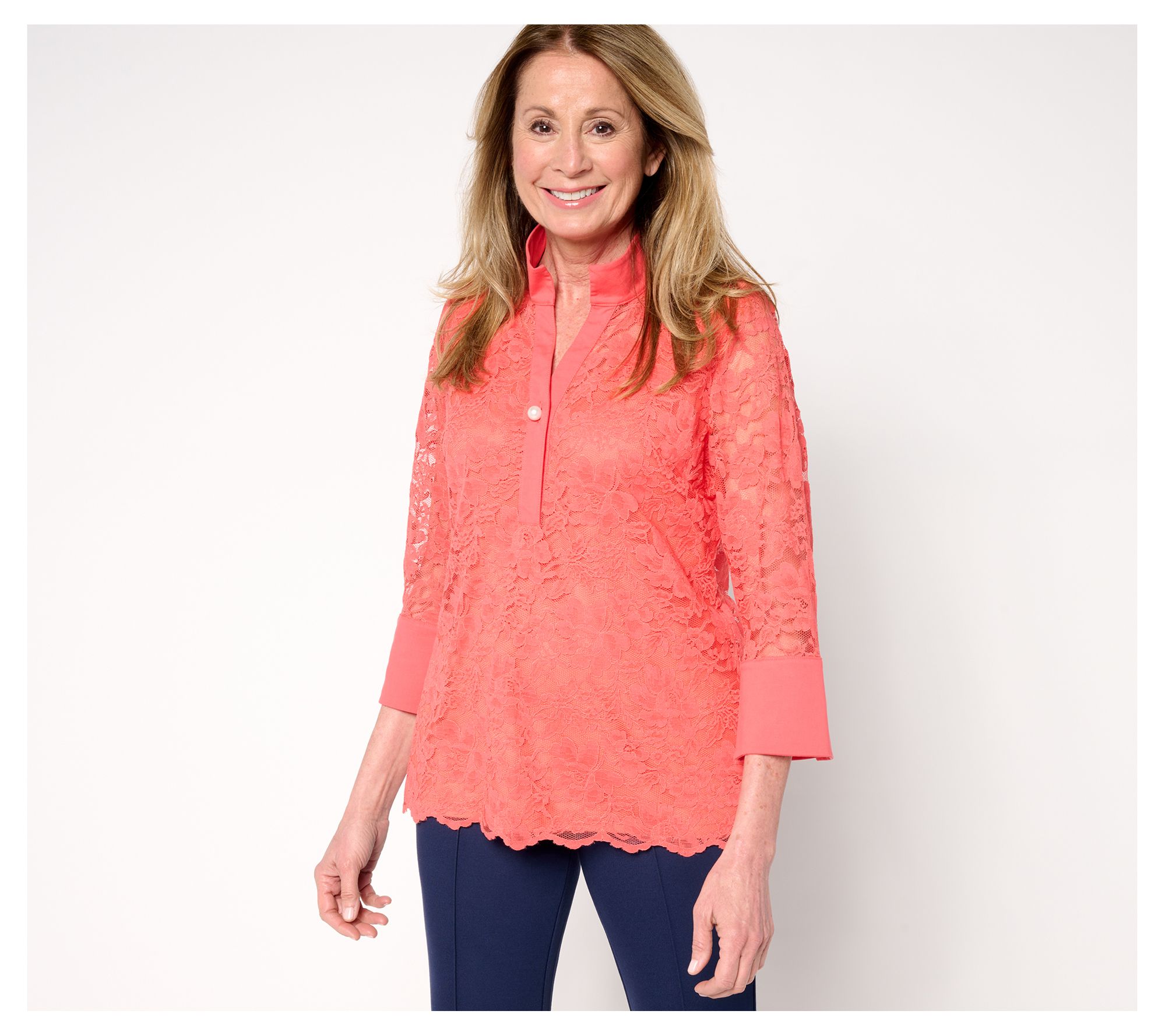 BEAUTIFUL by Lawrence Zarian 3/4 Sleeve Lace Blouse with Tank