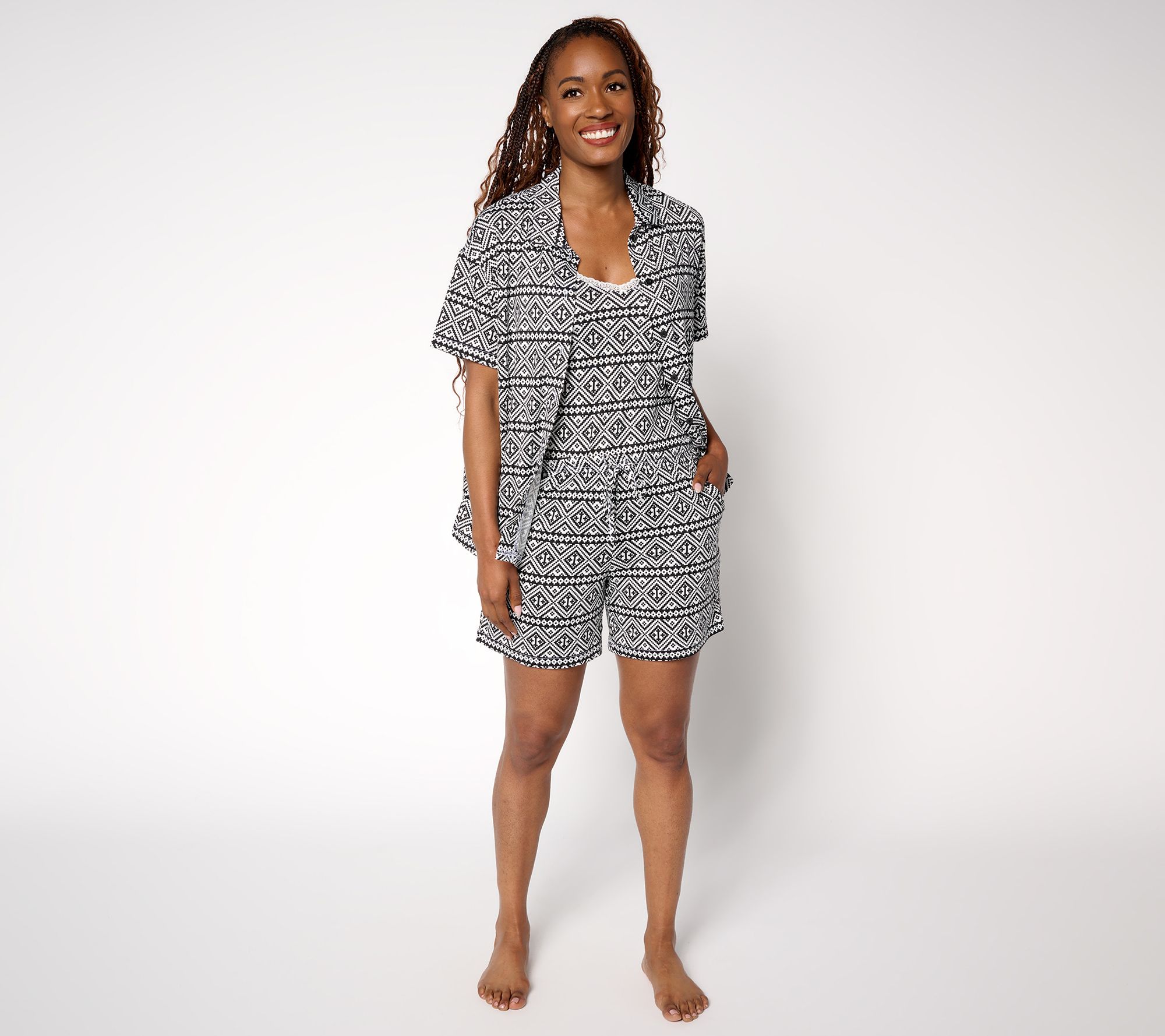 MUK LUKS Cloud Knit Three Piece Notch Collar Pajama Set