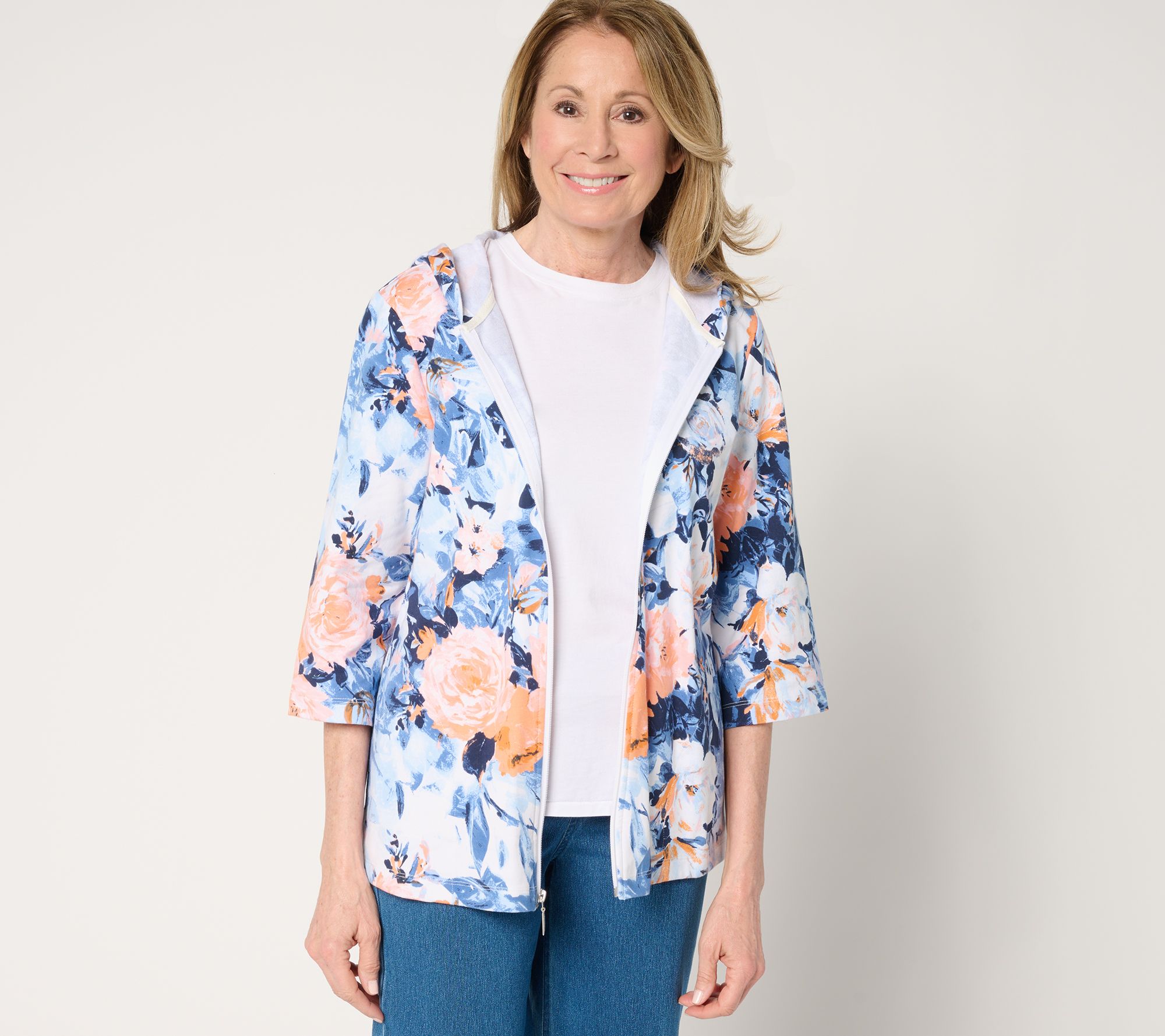Denim & Co. Active French Terry Floral or Solid Zip-Up Jacket