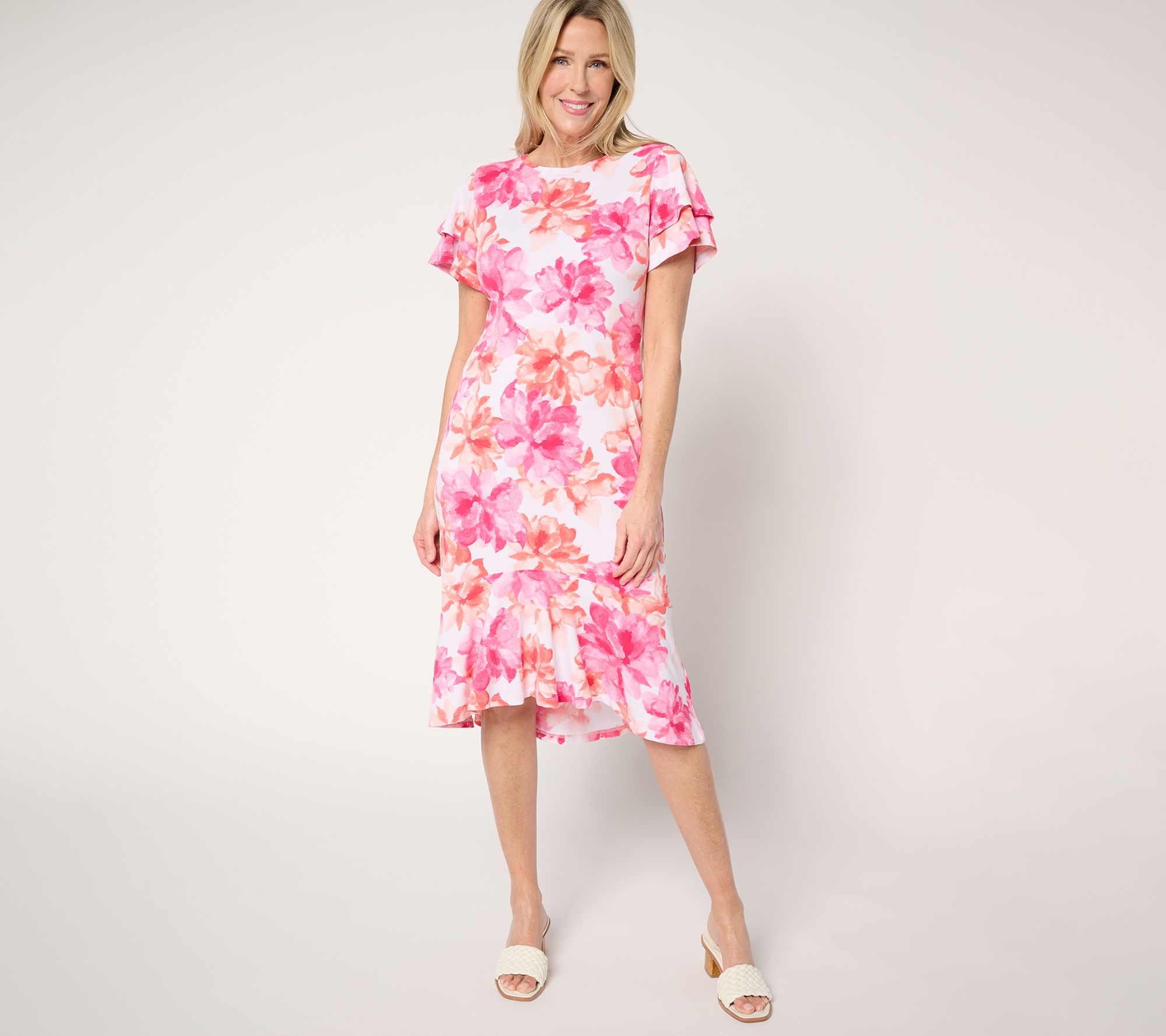 Dennis Basso Petite Caviar Crepe Dress with Ruffle Detail