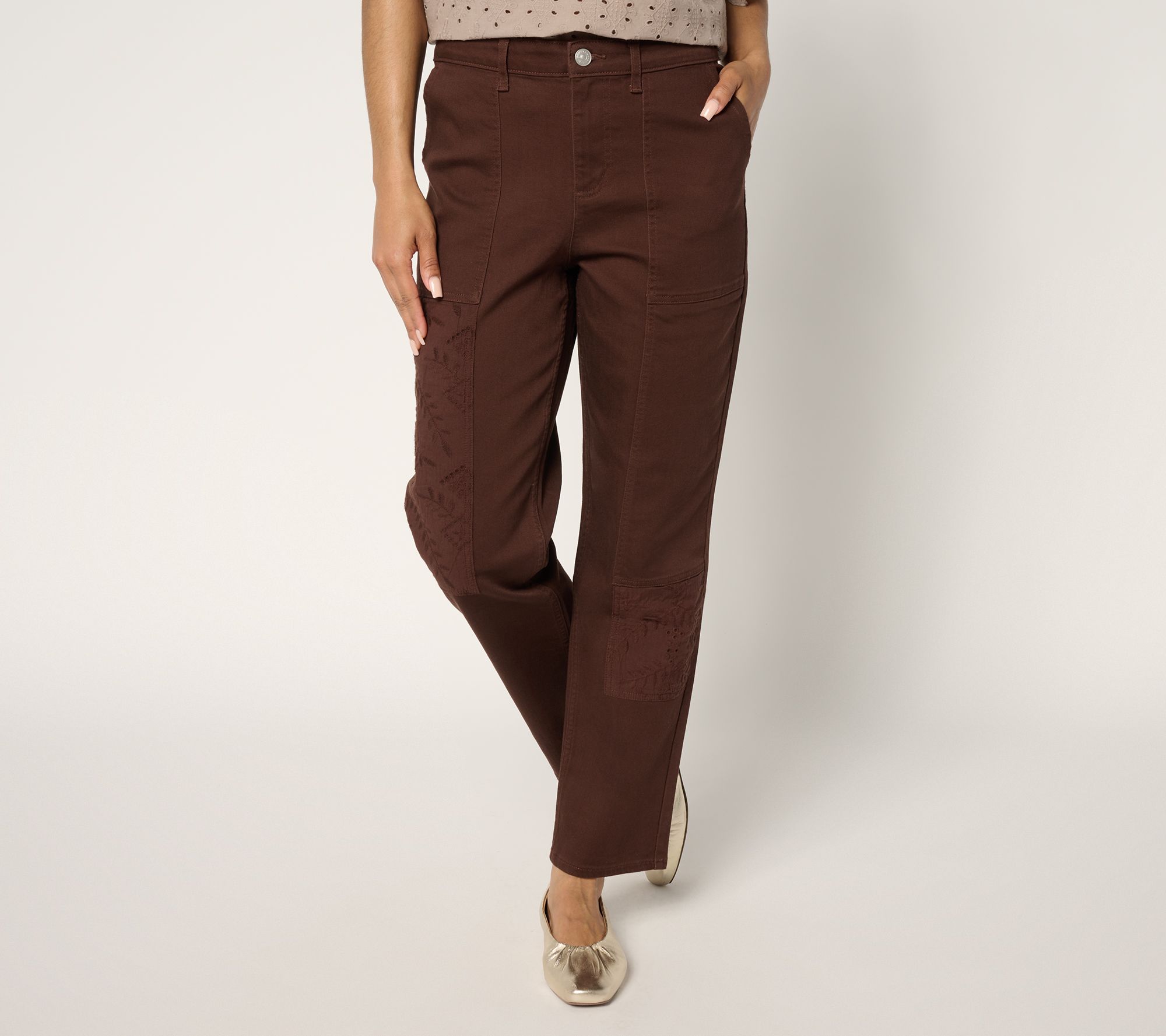 LOGO by Lori Goldstein Petite Straight Leg Patch Jeans