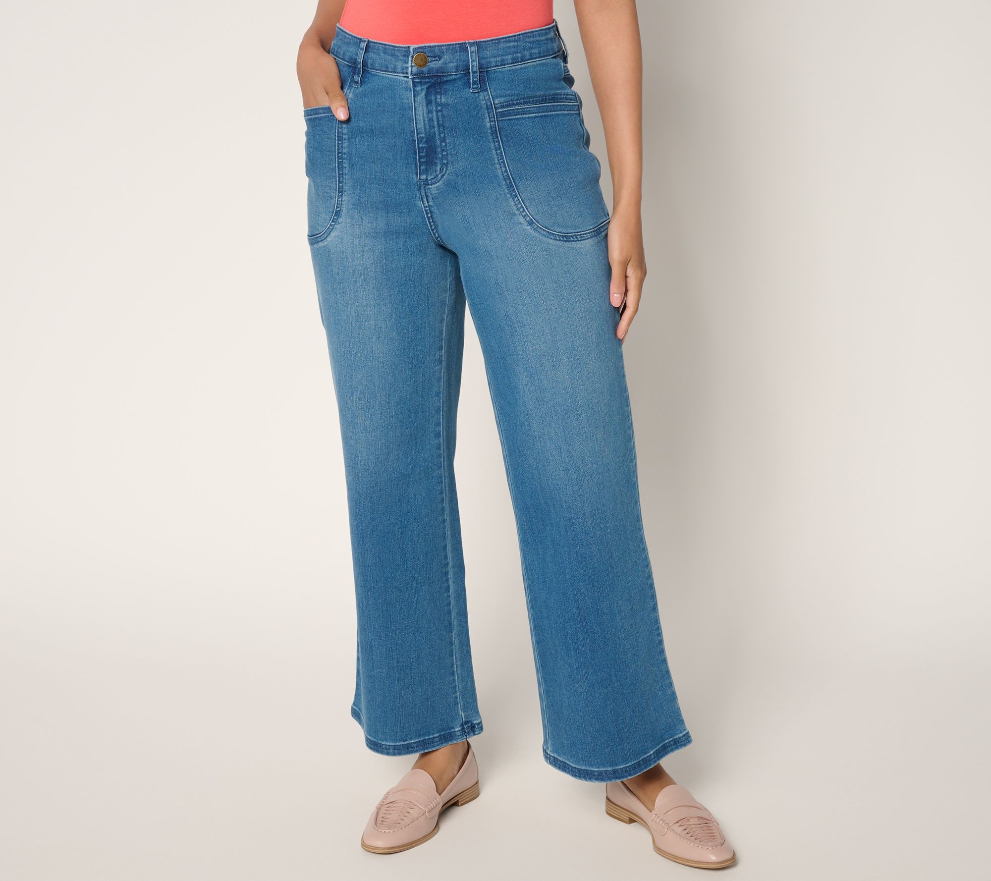 Joan Rivers Petite Wide-Leg Denim Ankle Jeans -Indigo