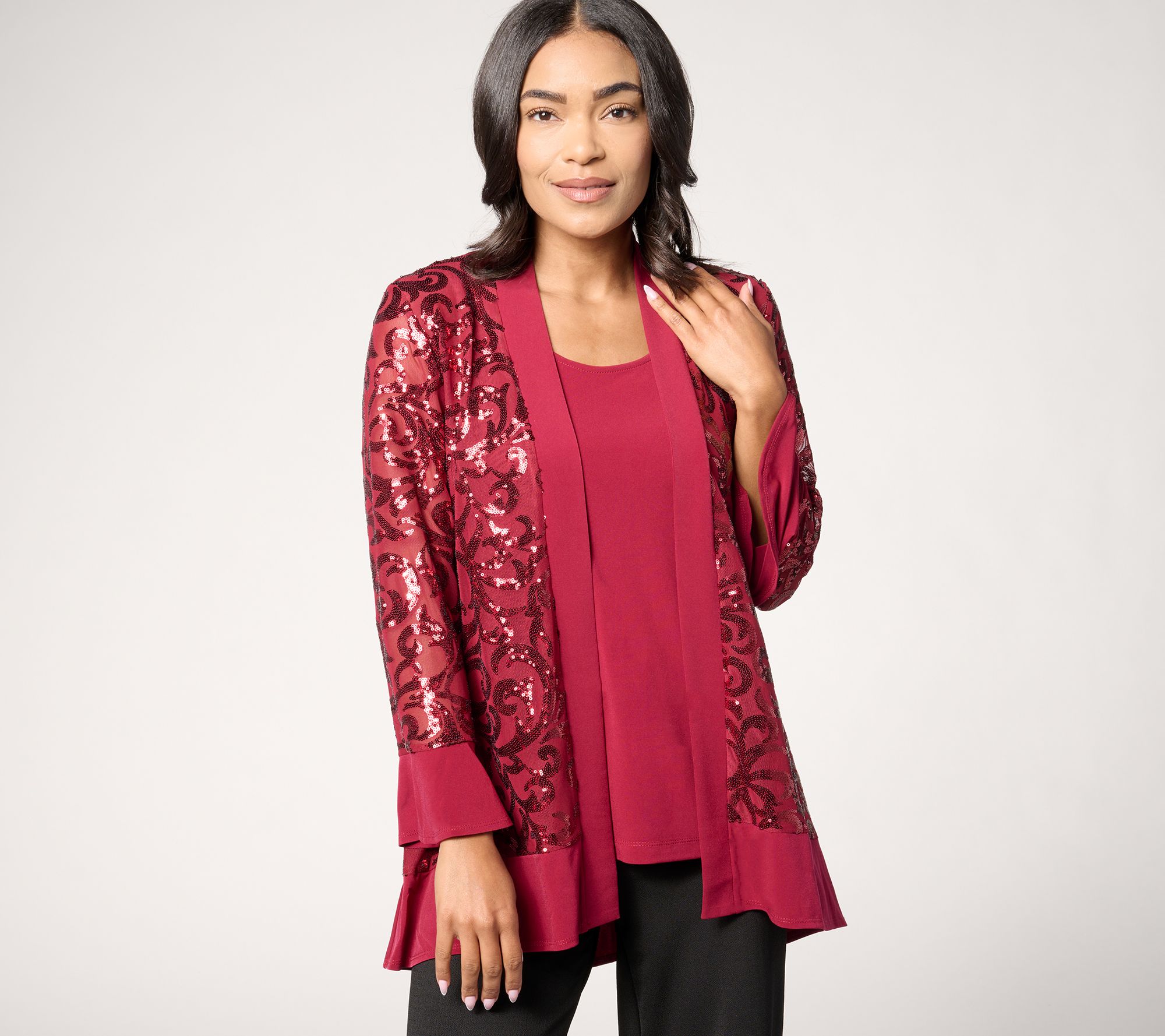 "As Is" Susan Graver Occasion Petite Sequin Cardigan & Knit Tank Set